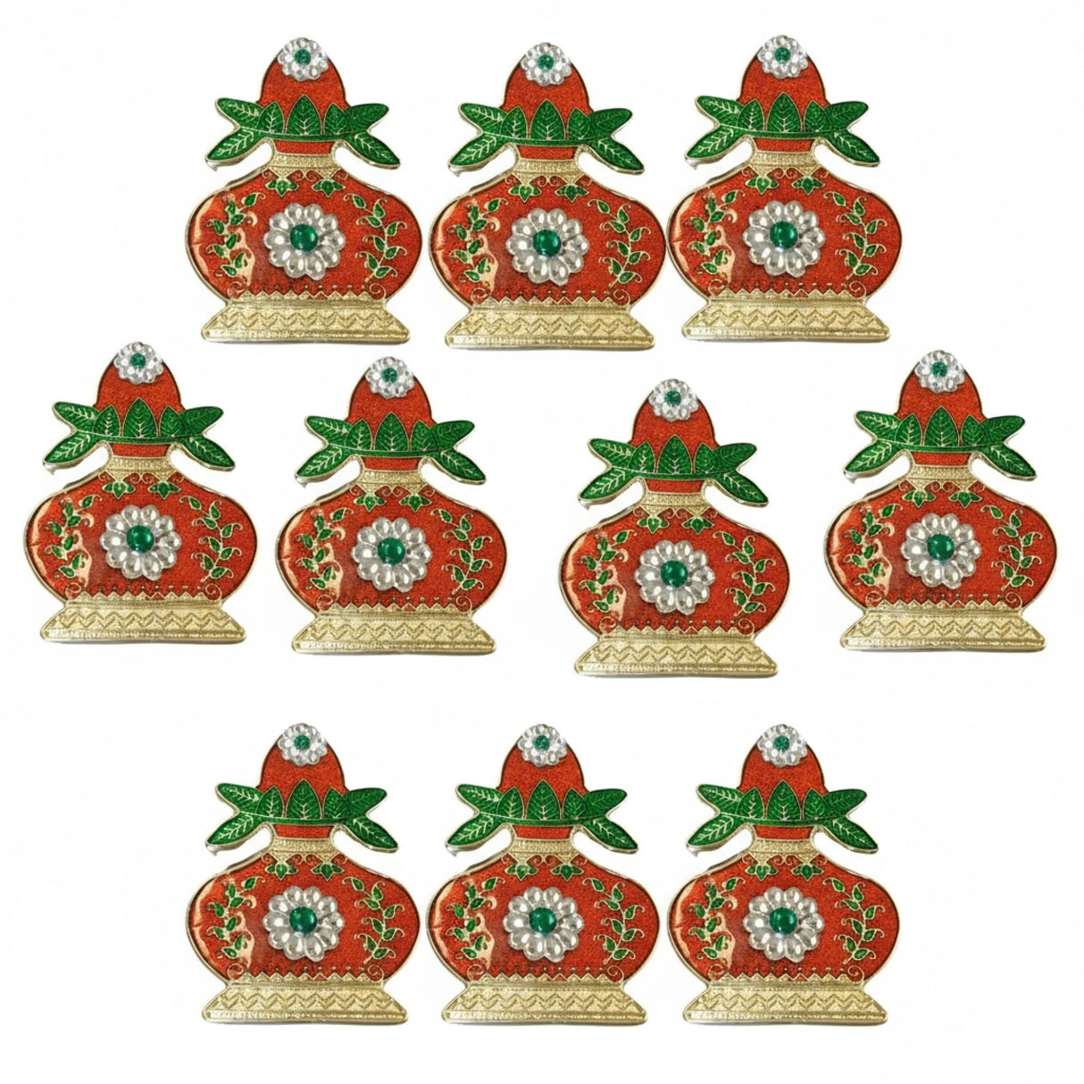 Decorative red and gold lanterns with green accents for Diwali and Indian festival celebrations