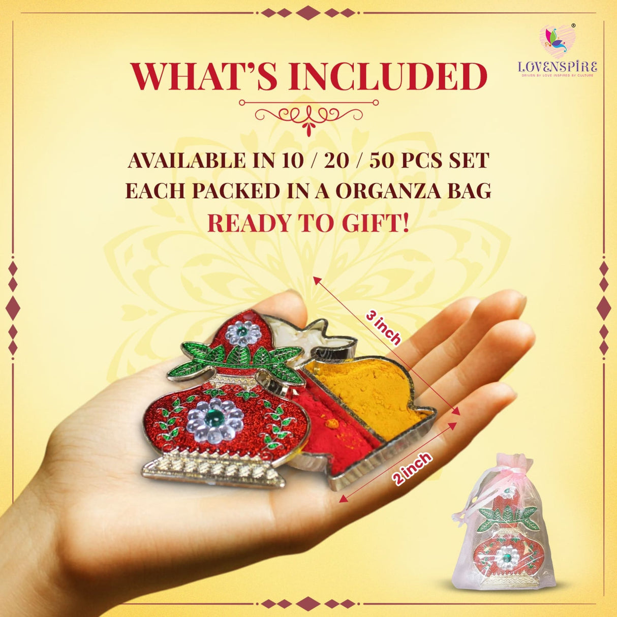 Kalash Haldi Kumkum Holder Decorative Bulk Roli Chawal/rice Holder Indian Festival Favor Diwali Rakhi Pooja Mandir Tika Platter Housewarming Gifts - LoveNspire