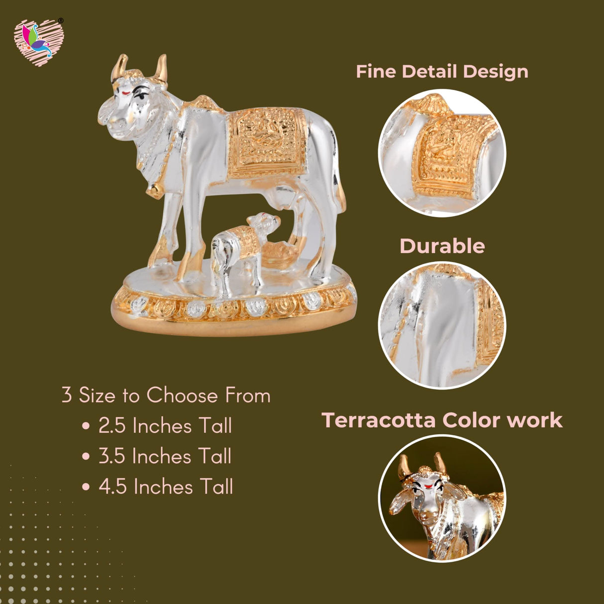 Silver and gold cow and calf figurine for Diwali, Pooja, and auspicious decor