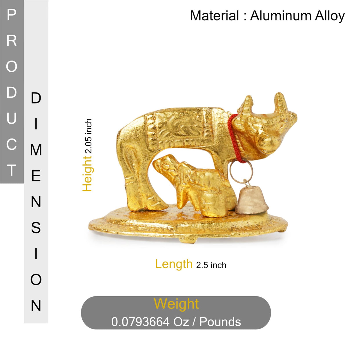 Kamadhenu Idol Murti Statue Diwali Gift Items Small Kamdhenu Cow with Calf Brass Finish Statue Decorative Item Showpiece for Home Office Temple Pooja Decor Housewarming Gift (2.5 Inches) - LoveNspire