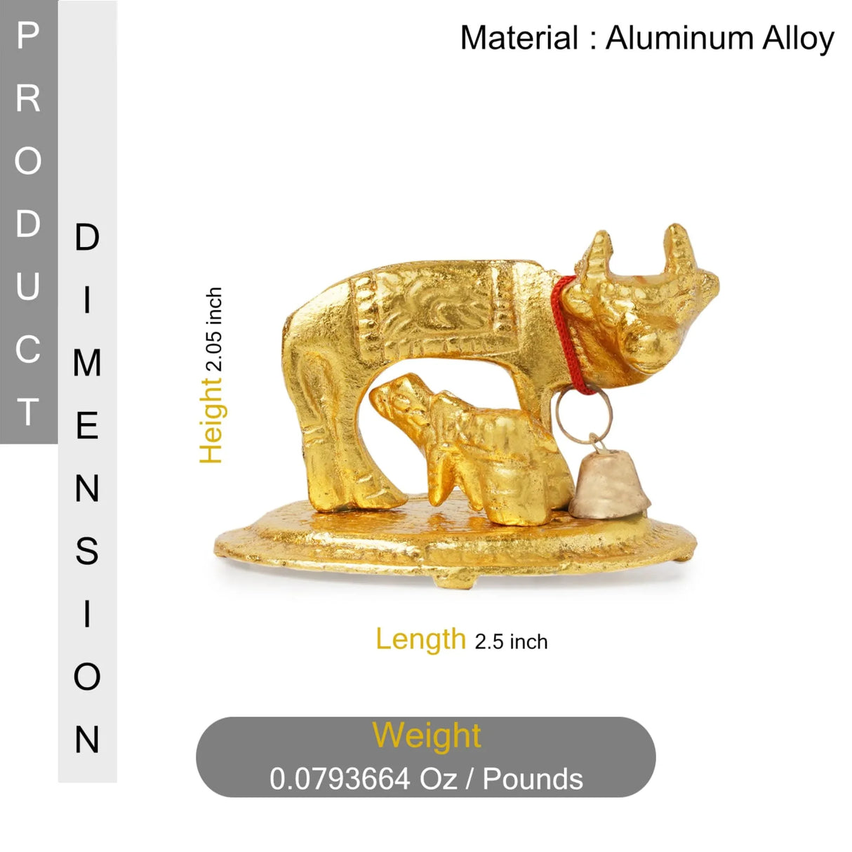 Kamadhenu Idol Murti Statue Diwali Gift Items Small Kamdhenu Cow with Calf Brass Finish Statue Decorative Item Showpiece for Home Office Temple Pooja Decor Housewarming Gift (2.5 Inches) - LoveNspire