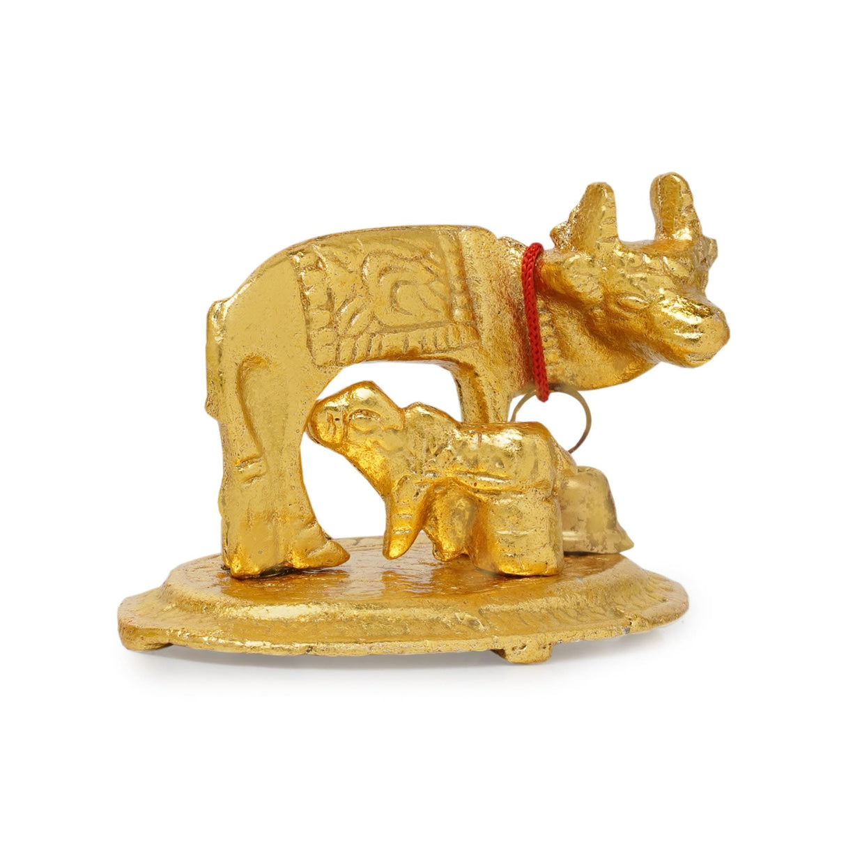 Kamadhenu Idol Murti Statue Diwali Gift Items Small Kamdhenu Cow with Calf Brass Finish Statue Decorative Item Showpiece for Home Office Temple Pooja Decor Housewarming Gift (2.5 Inches) - LoveNspire