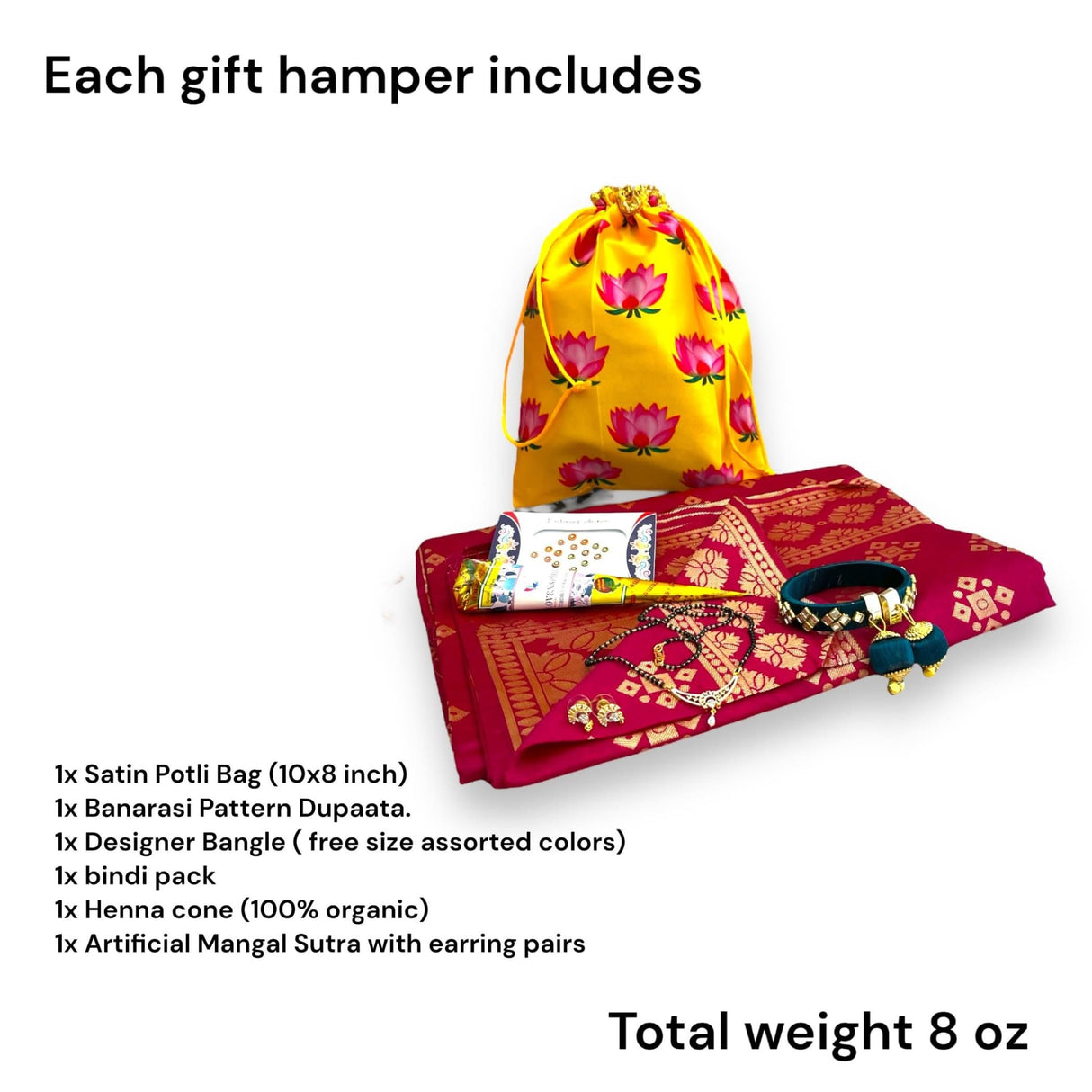 Gift hamper featuring traditional Indian items for Karva Chauth and festive occasions