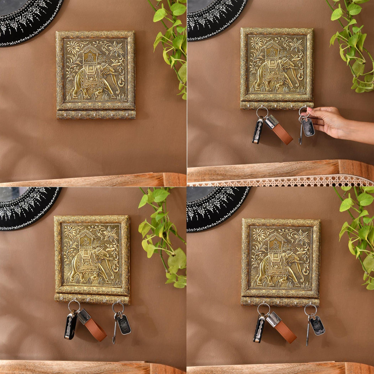 Key Holder Wall Décor Elephant Design Key Hooks for Wall Hanging Hand Crafted Decorative Showpiece Key Organizer Home Decor Wall Mounted 5 Hooks for Entryway Living Room Housewarming Gift - LoveNspire