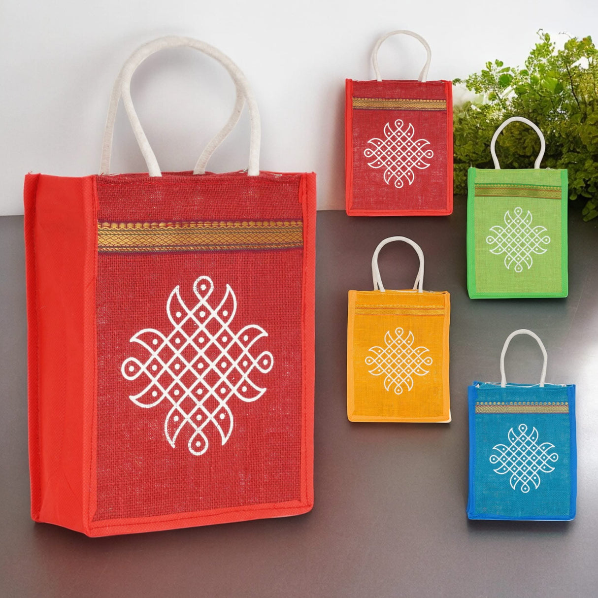 Kolam Jute Bag Burlap Gift Bags Eco-friendly Tote Bag for Bridesmaid Gift Indian Wedding Favor Return Gifts - LoveNspire