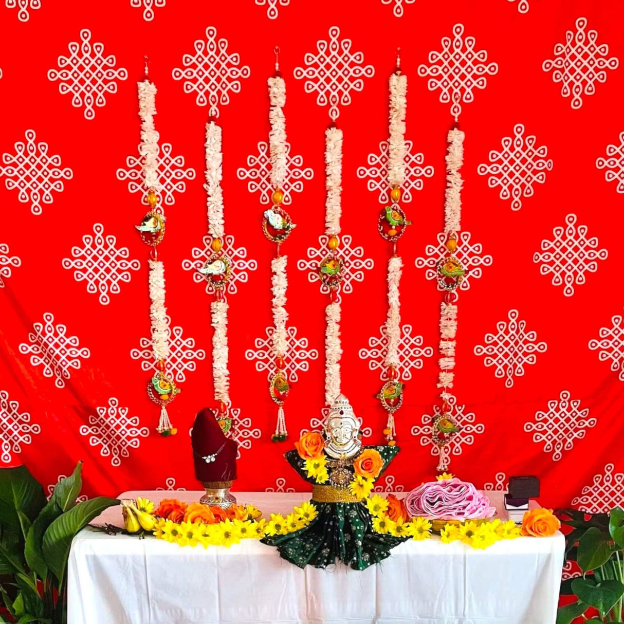Kolam Rangoli Backdrop Indian Traditional Cloth Backdrop Photo Decor Banner Pooja Room Decor Decorative Cloth Dot Kolam Backdrop for Diwali Ganesha Puja Wedding Housewarming Gift - LoveNspire