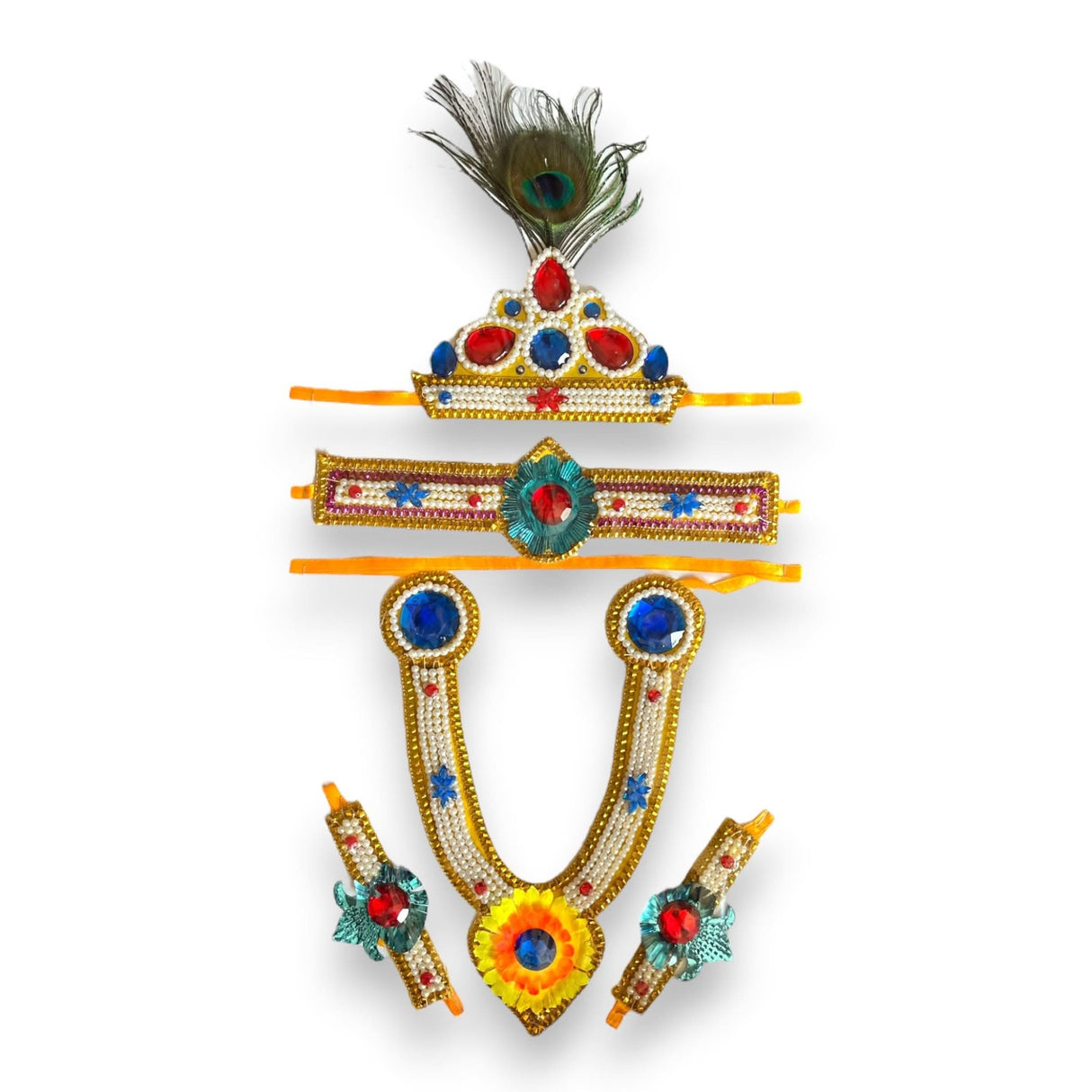 Krishna Jewelry Set for Janmashtami Celebration Krishna Leela Complete Accessories Makhan Chor Kanha Jewelry Set - Mukut Necklace Waist & Arm Band - LoveNspire
