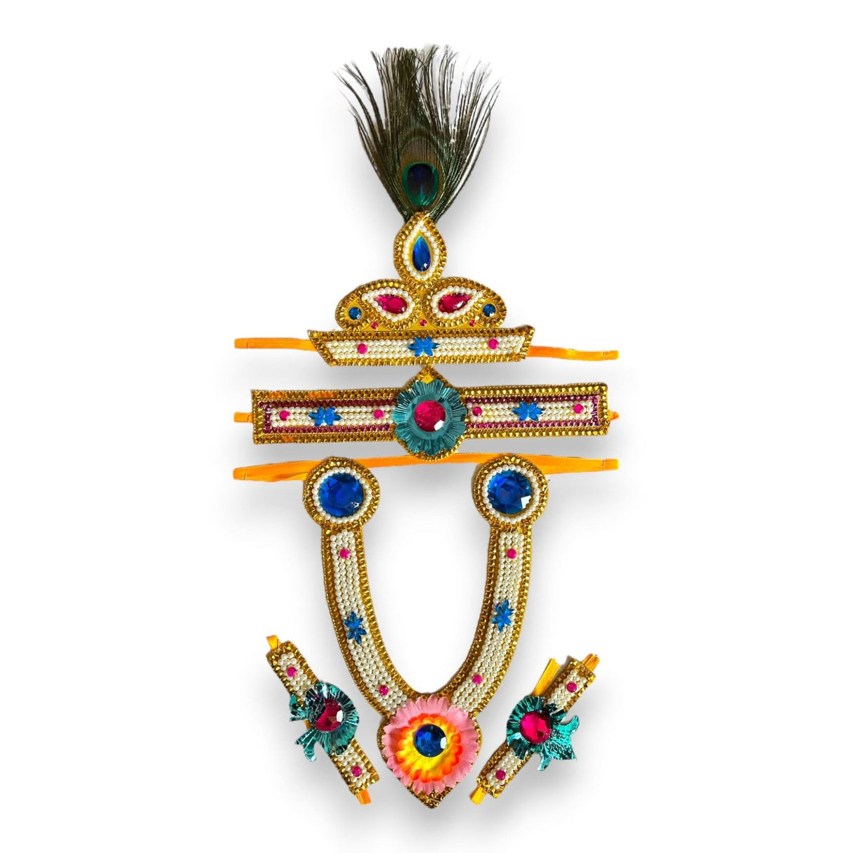 Krishna Jewelry Set for Janmashtami Celebration Krishna Leela Complete Accessories Makhan Chor Kanha Jewelry Set - Multi Color Mukut Necklace Waist & Arm Band - LoveNspire