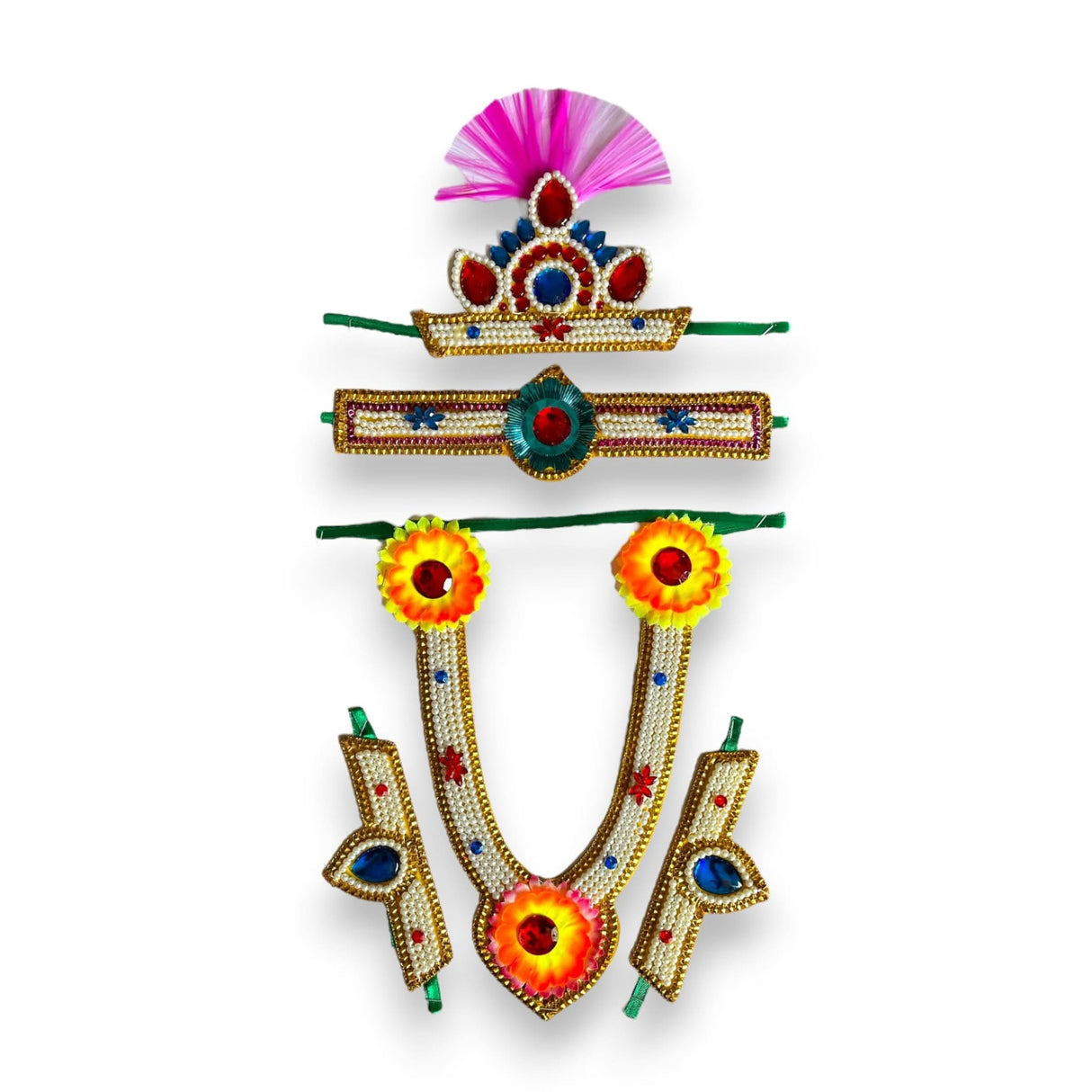 Krishna Jewelry Set for Janmashtami Celebration Makhan Chor Kanha Jewelry Set Krishna Leela Complete Accessories - Mukut Necklace Waist & Arm Band (5 Pcs Set) - LoveNspire