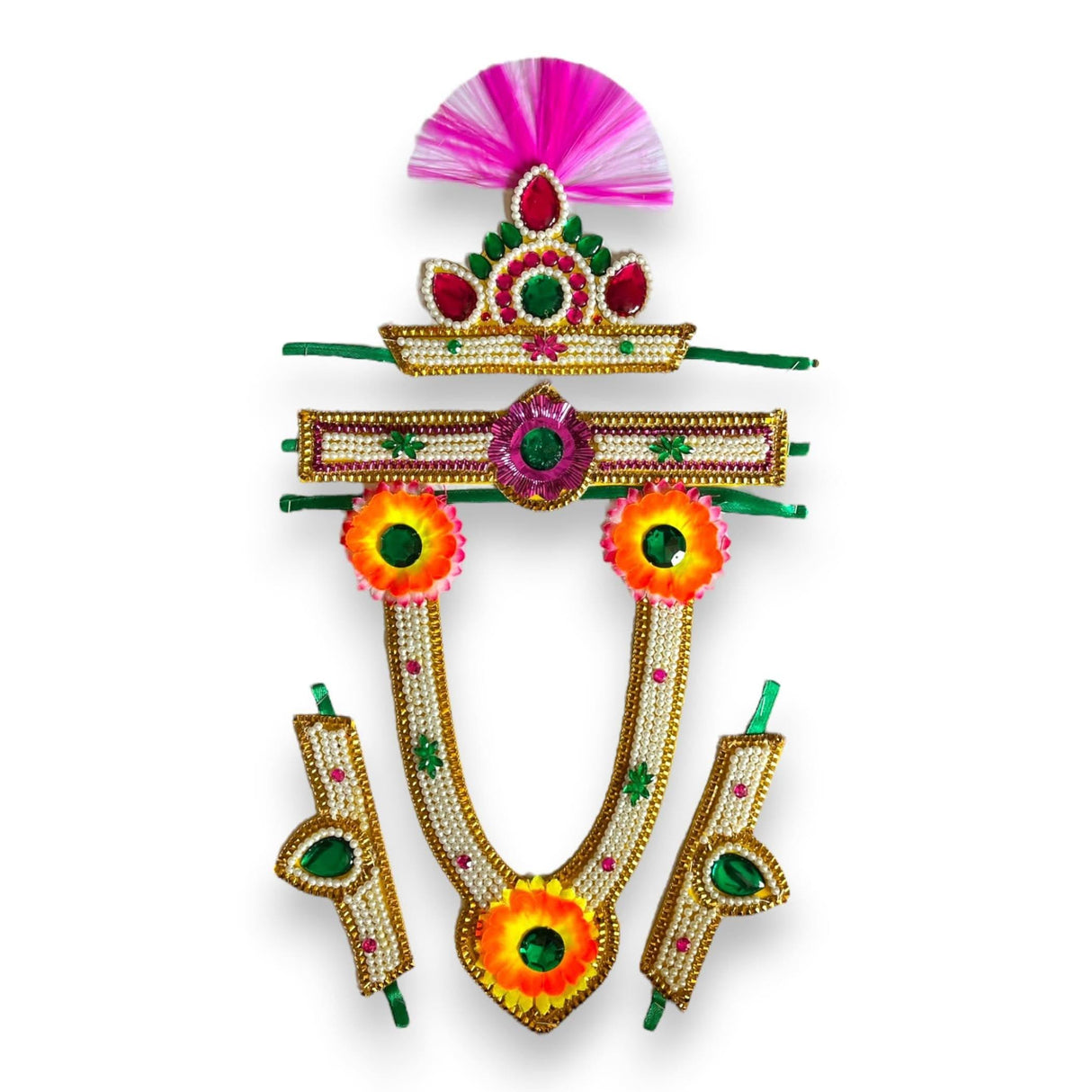 Krishna Jewelry Set for Janmashtami Celebration Makhan Chor Kanha Jewelry Set Krishna Leela Complete Accessories - Mukut Necklace Waist & Arm Band (5 Pcs Set) - LoveNspire