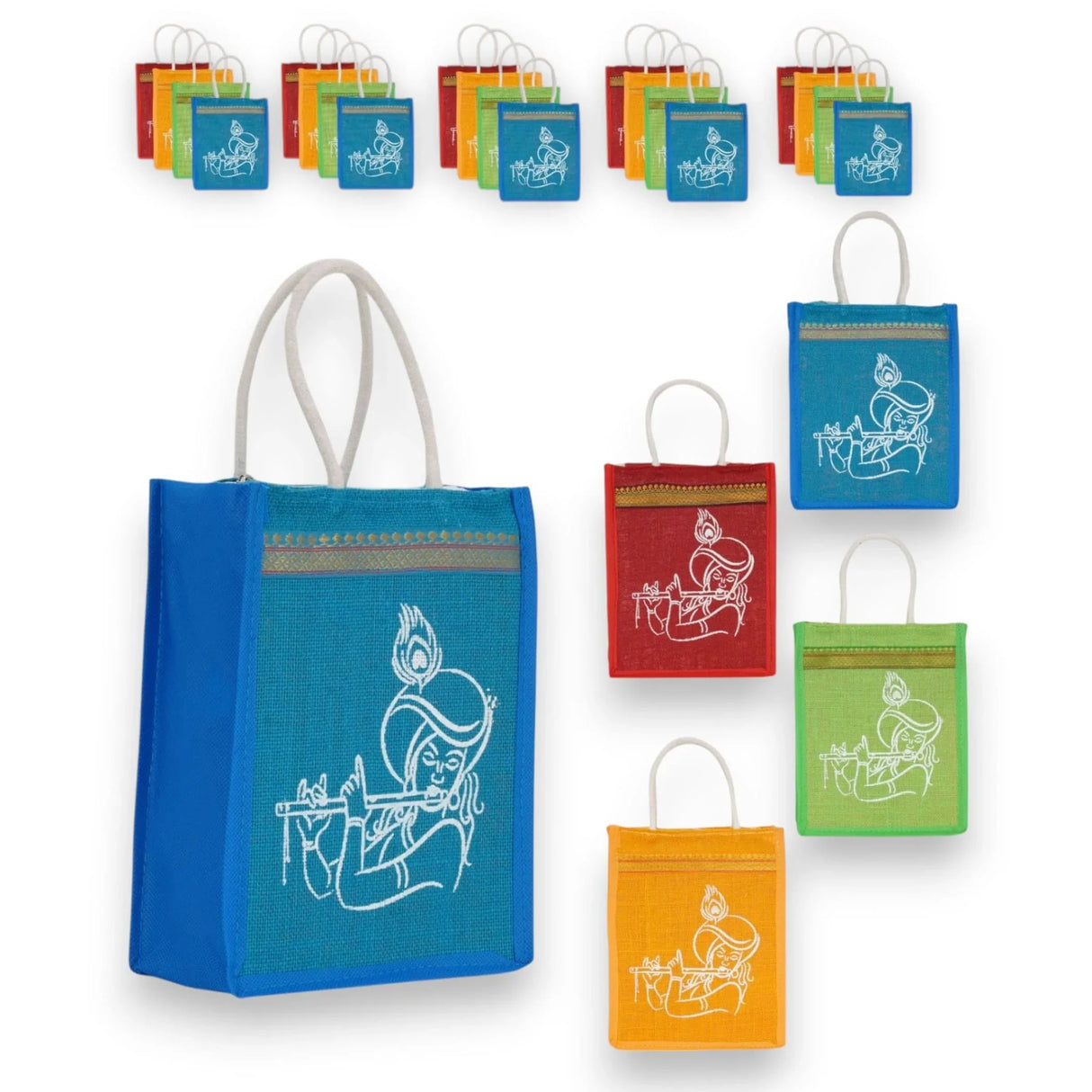 Jute Bag with Krishna Print Burlap Gift Bags Reusable Tote Bag Gift Diy Crafts Indian Wedding Favor Return Gifts - LoveNspire