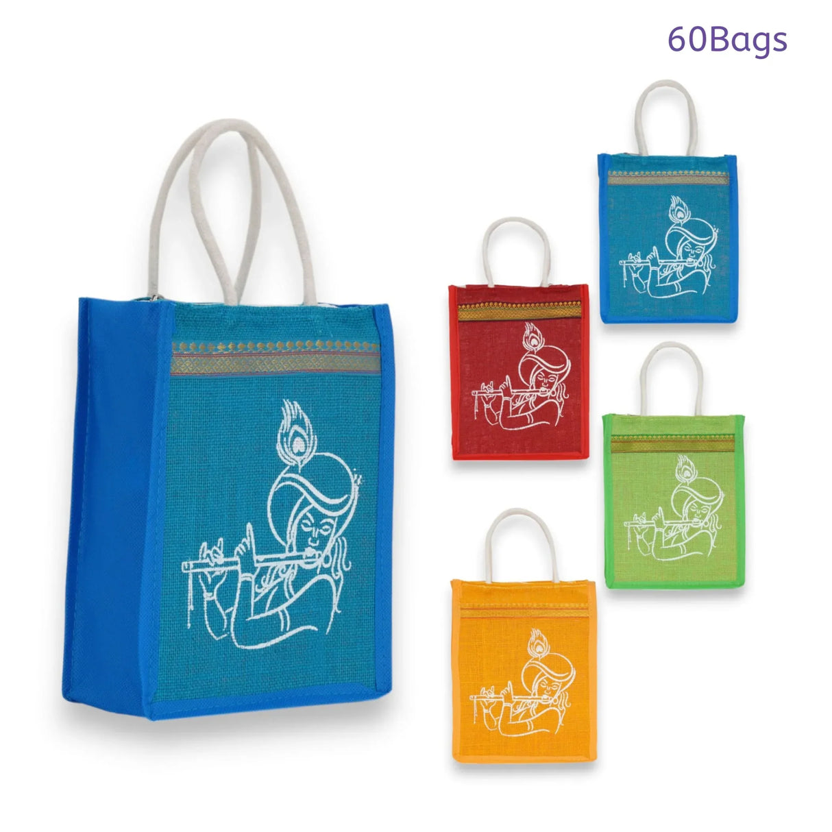 Jute Bag with Krishna Print Burlap Gift Bags Reusable Tote Bag Gift Diy Crafts Indian Wedding Favor Return Gifts - LoveNspire