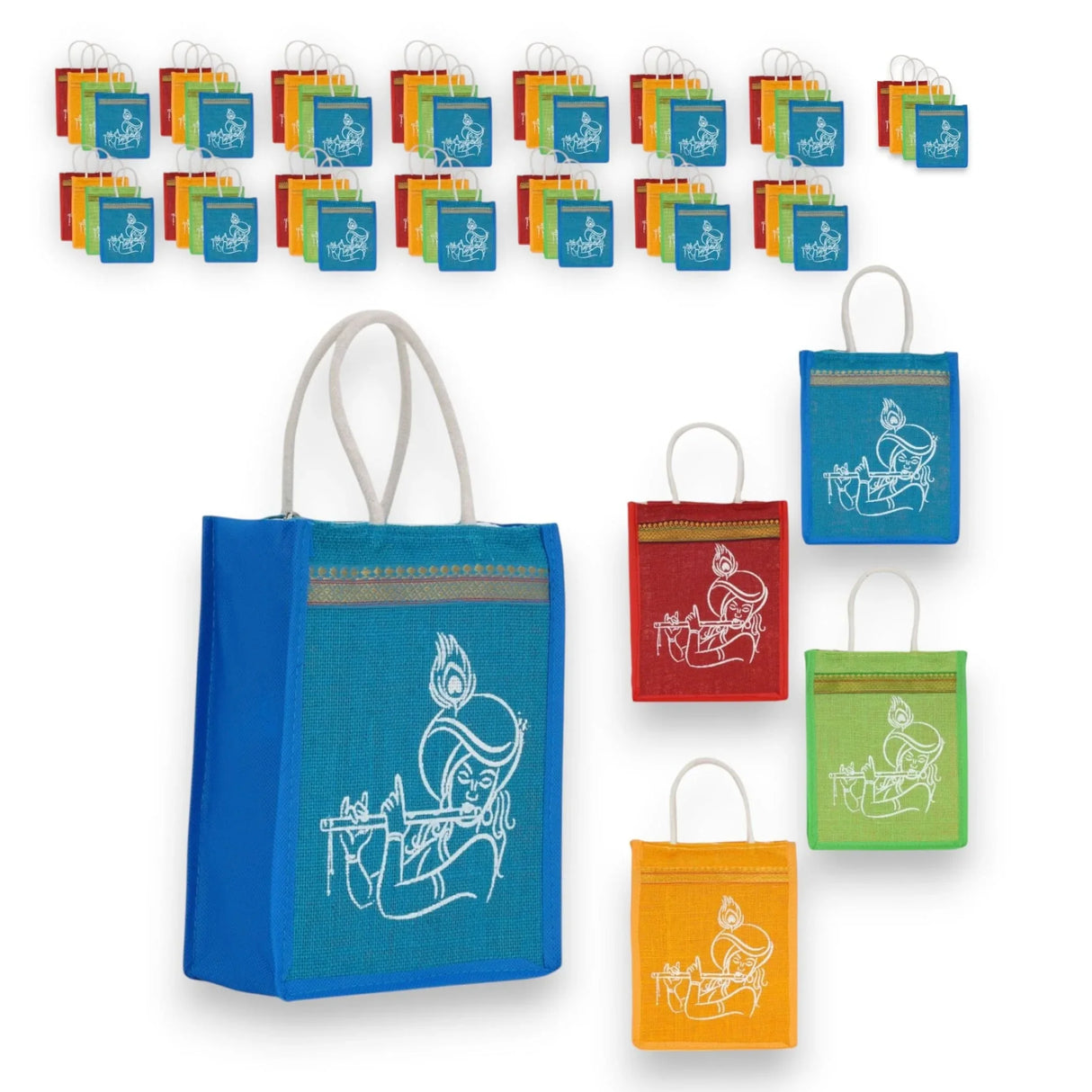 Jute Bag with Krishna Print Burlap Gift Bags Reusable Tote Bag Gift Diy Crafts Indian Wedding Favor Return Gifts - LoveNspire