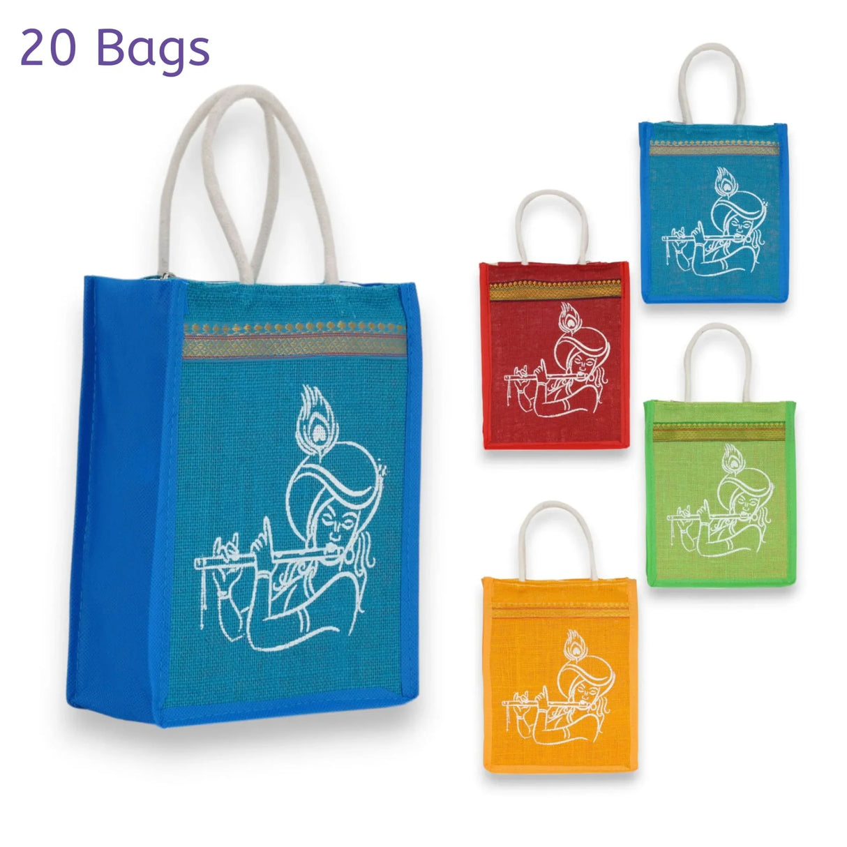 Jute Bag with Krishna Print Burlap Gift Bags Reusable Tote Bag Gift Diy Crafts Indian Wedding Favor Return Gifts - LoveNspire
