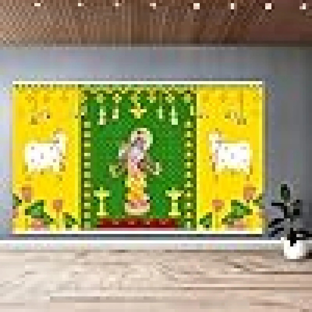 Krishna with Cow Backdrop Indian Traditional Cloth 5x8 Feet Backdrop Pooja Wall Decor Indian Wall Art Photo Decor Banner Indian Janmashtami Decor Decorative Pooja Cloth - LoveNspire