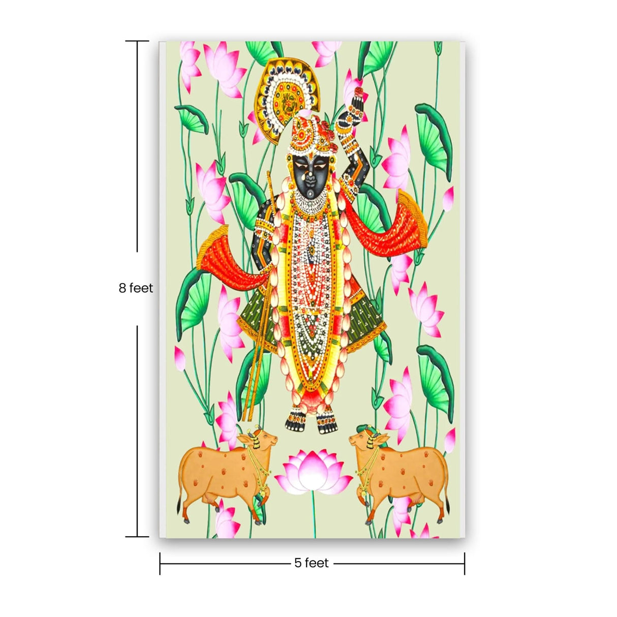 Krishna with Cow Backdrop Indian Traditional Cloth 5x8 Feet Backdrop Pooja Wall Decor Indian Wall Art Photo Decor Banner Indian Wedding Favor Decorative Pooja Cloth - LoveNspire