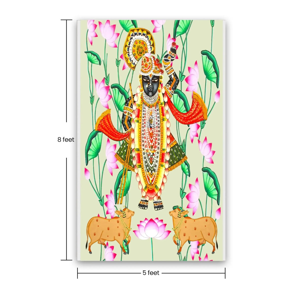Krishna with Cow Backdrop Indian Traditional Cloth 5x8 Feet Backdrop Pooja Wall Decor Indian Wall Art Photo Decor Banner Indian Wedding Favor Decorative Pooja Cloth - LoveNspire