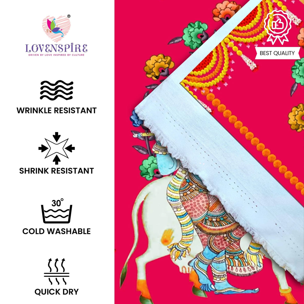 Krishna with Cow Backdrop Indian Traditional Rani Cloth 5x8 Feet Backdrop Pooja Wall Decor Indian Wall Art Photo Decor Banner Indian Wedding Favor Decorative Cloth - LoveNspire