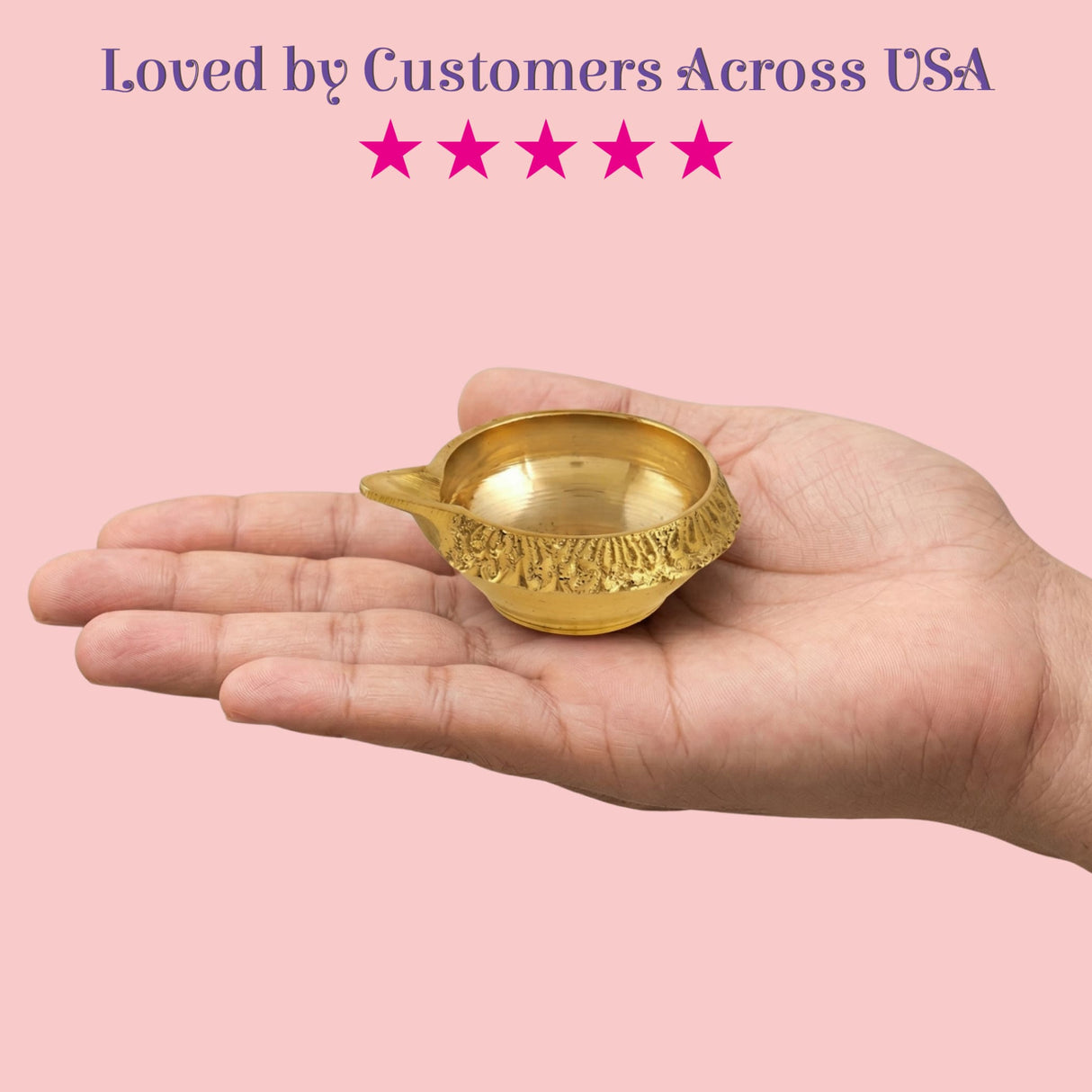Golden brass kuber diya with intricate floral detailing and small spout for diwali decoration and puja use