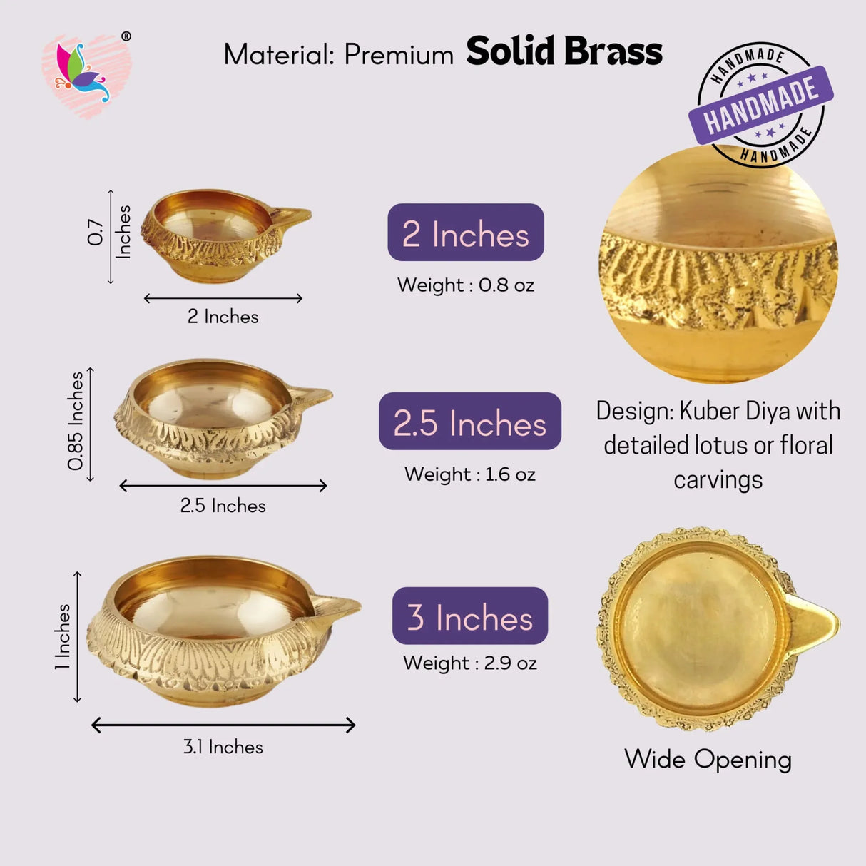 Kuber Brass Diya for Diwali Decoration Indian Oil Lamp Diyas for Puja Traditional Vilakku Deepam Home Temple Decor Hindu Pooja Religious Deepawali Housewarming Return Gifts - LoveNspire