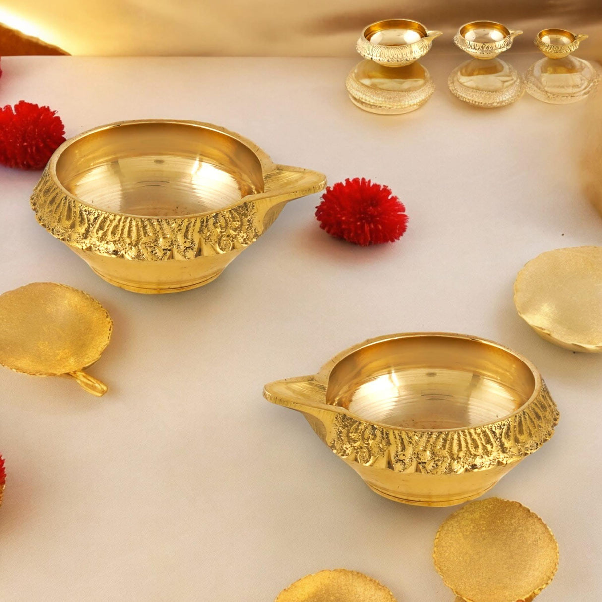 Kuber Brass Diya for Diwali Decoration Indian Oil Lamp Diyas for Puja Traditional Vilakku Deepam Home Temple Decor Hindu Pooja Religious Deepawali Housewarming Return Gifts - LoveNspire