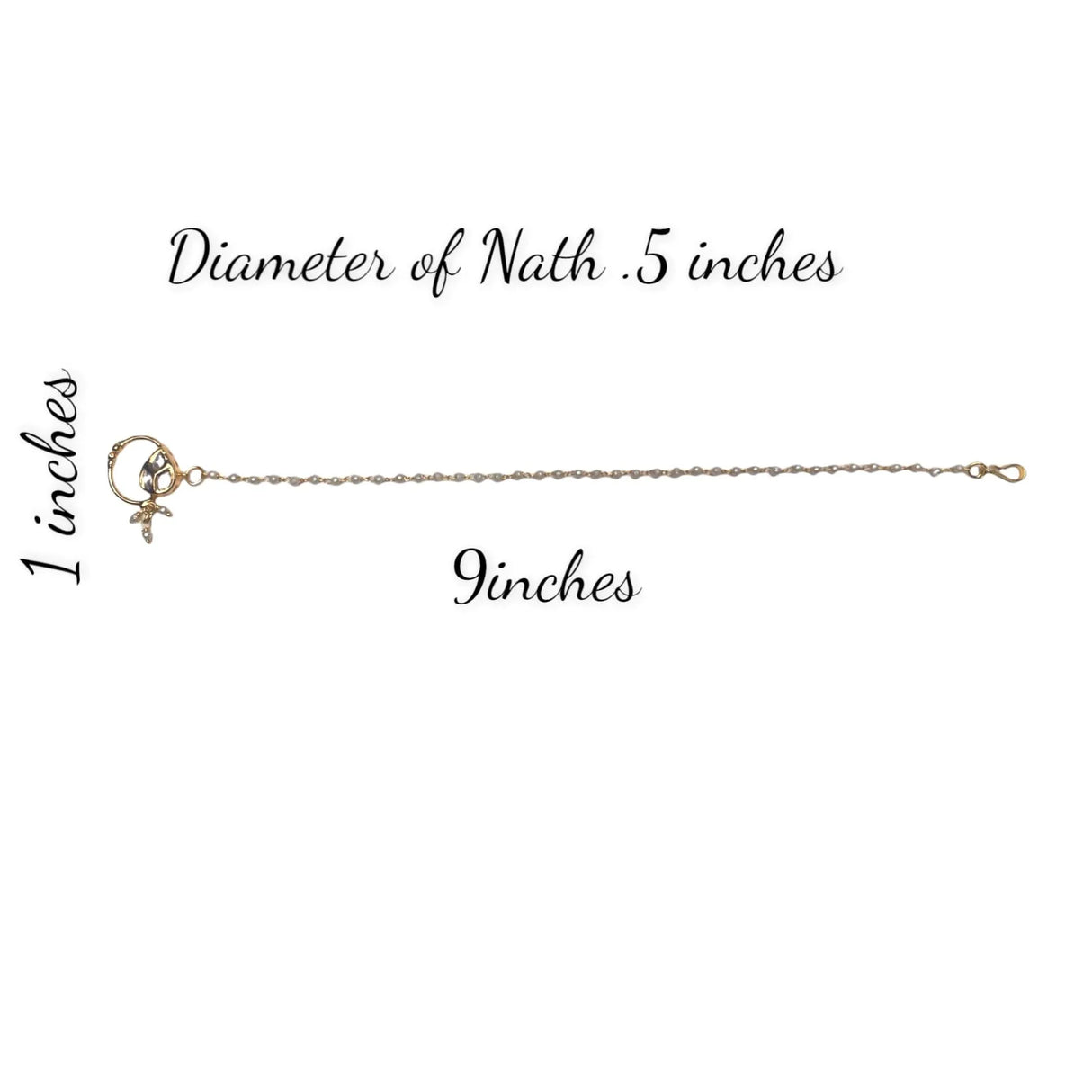 Kundan Classis Nose Ring with Gold Plating Pearl Hair Chain - Indian Bridal Nath with Faux Pearl Chain Designer Bollywood Style Nose Stud for Women Non-Piercing Nose Accessory Gift for Her - LoveNspire