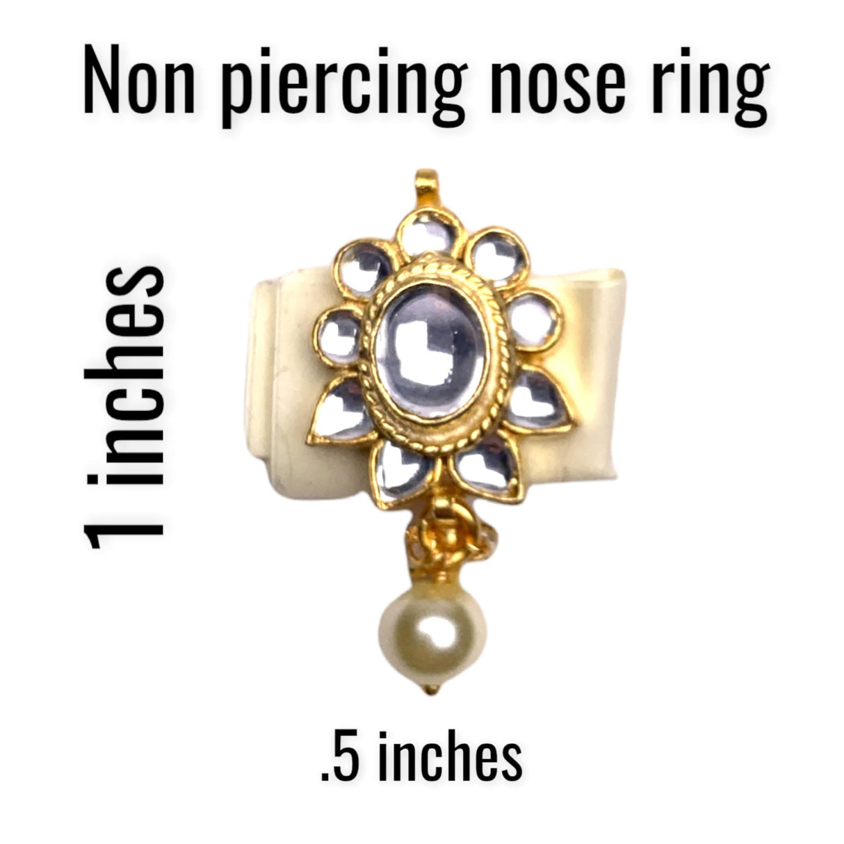 Indian Kundan Nose Ring for Women - Indian Bridal Nose Stud Ring Clip-On Septum Jewelry Faux Pearl Drop Kundan Crystal Bollywood Style Marathi Nath Non-Piercing Nose Accessory Gift for Her - LoveNspire