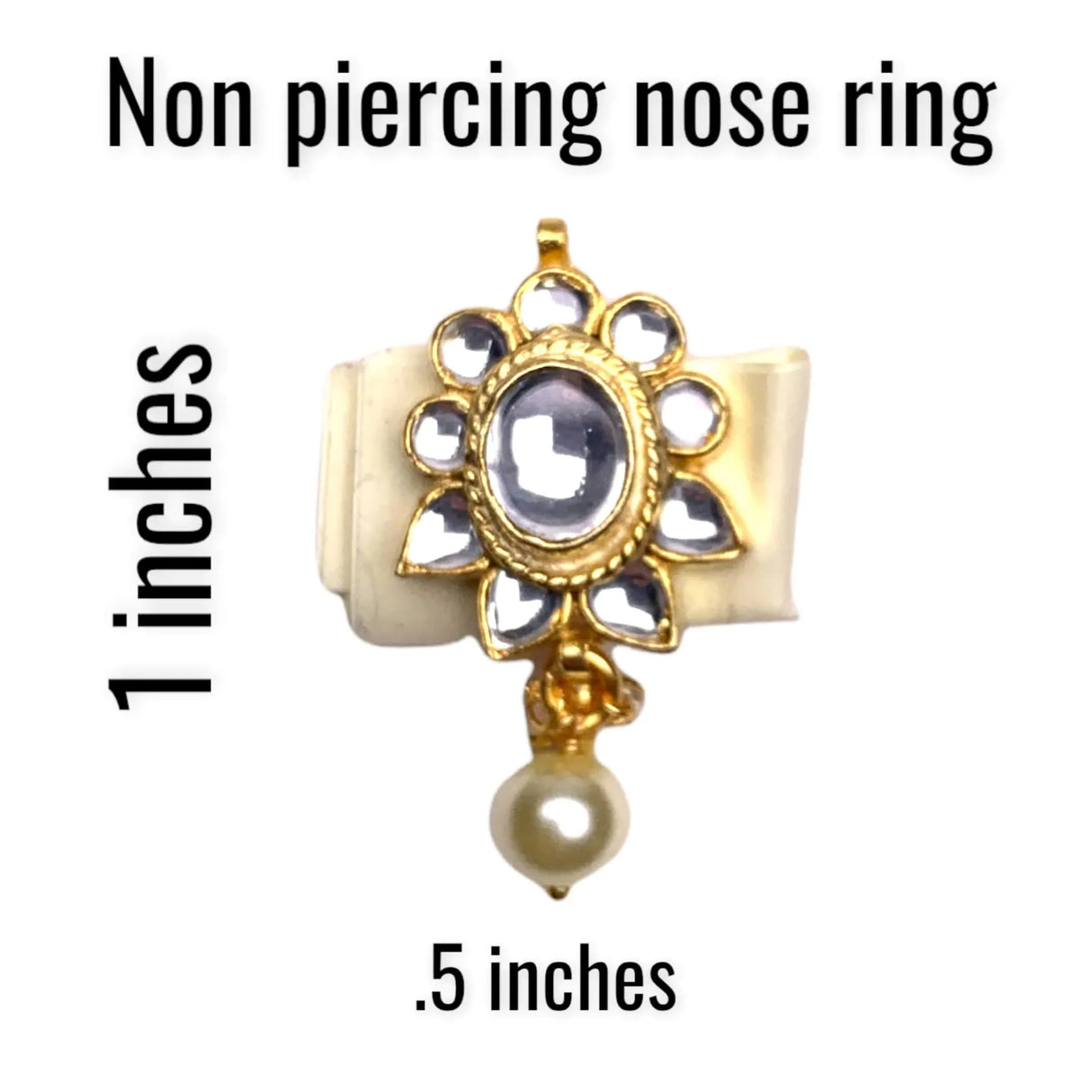 Indian Kundan Nose Ring for Women - Indian Bridal Nose Stud Ring Clip-On Septum Jewelry Faux Pearl Drop Kundan Crystal Bollywood Style Marathi Nath Non-Piercing Nose Accessory Gift for Her - LoveNspire