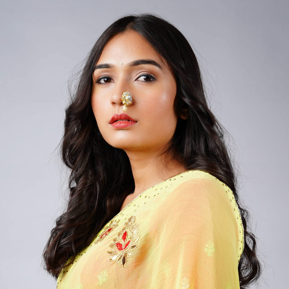 Indian Kundan Nose Ring for Women - Indian Bridal Nose Stud Ring Clip-On Septum Jewelry Faux Pearl Drop Kundan Crystal Bollywood Style Marathi Nath Non-Piercing Nose Accessory Gift for Her - LoveNspire