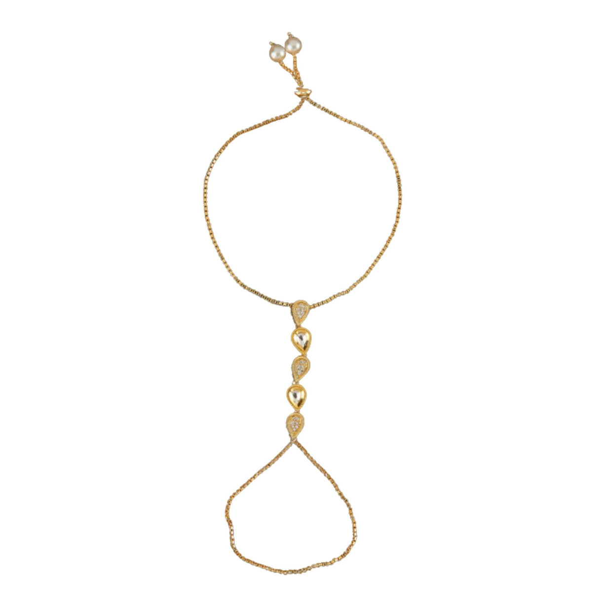 Palm Chain Bracelet for Women Kundan Indian Bridal Gold Plated Haath Panja Bracelets Finger Ring Bracelets Adjustable Luxury Classic Trendy Jewelry Bridesmaid Gift - LoveNspire