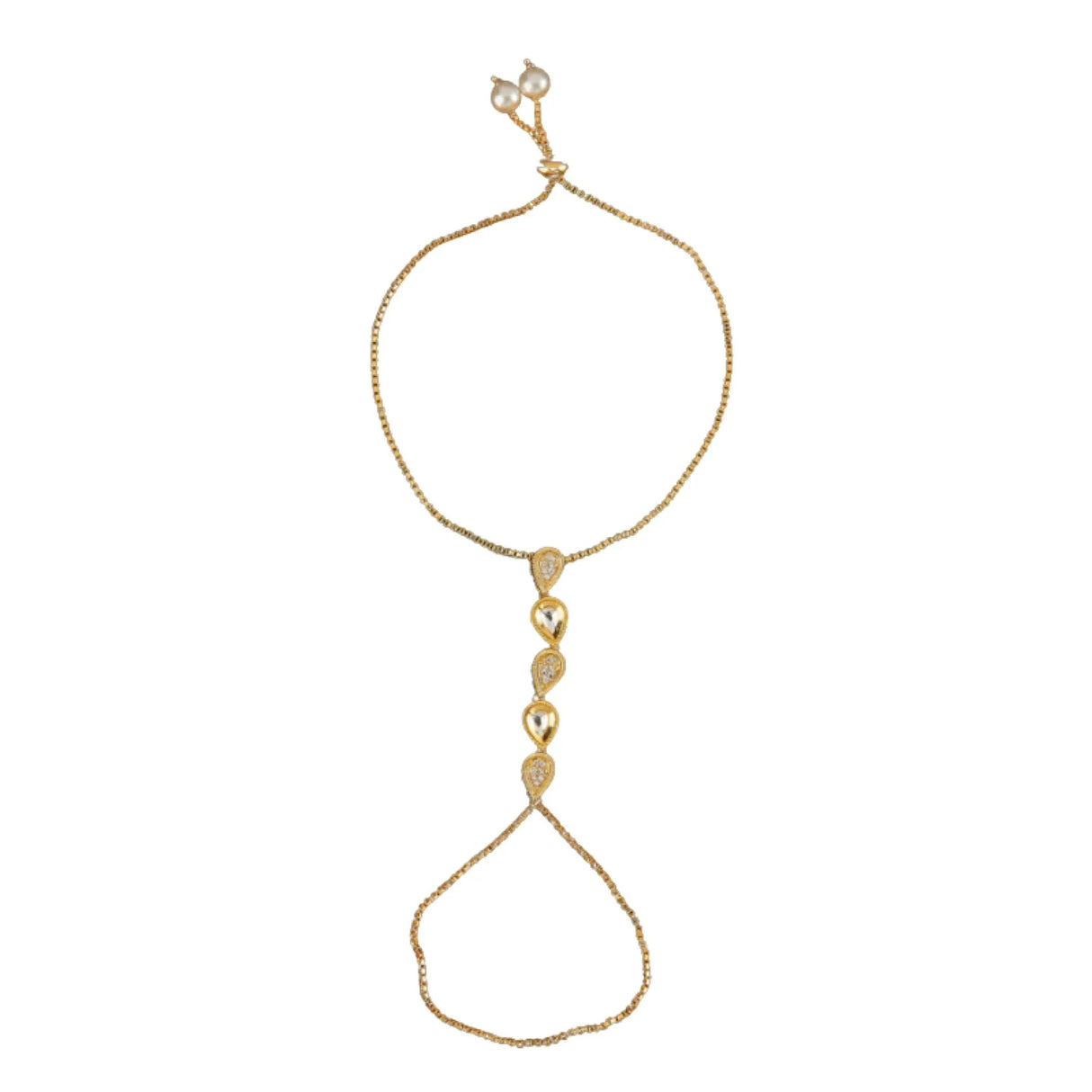 Palm Chain Bracelet for Women Kundan Indian Bridal Gold Plated Haath Panja Bracelets Finger Ring Bracelets Adjustable Luxury Classic Trendy Jewelry Bridesmaid Gift - LoveNspire