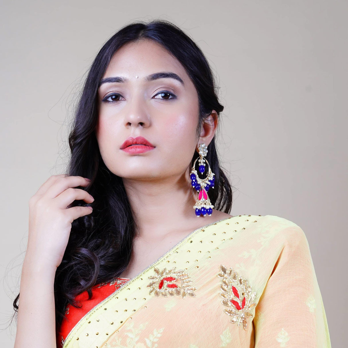 Indian Jhumka Earrings for Women - Large Kundan Faux Pearls Drop Chanbali Earrings Floral Indian Jhumki Ethnic Beaded Bollywood Style Dangle Earrings Jewelry for Bride Birthday Gift for Her - LoveNspire