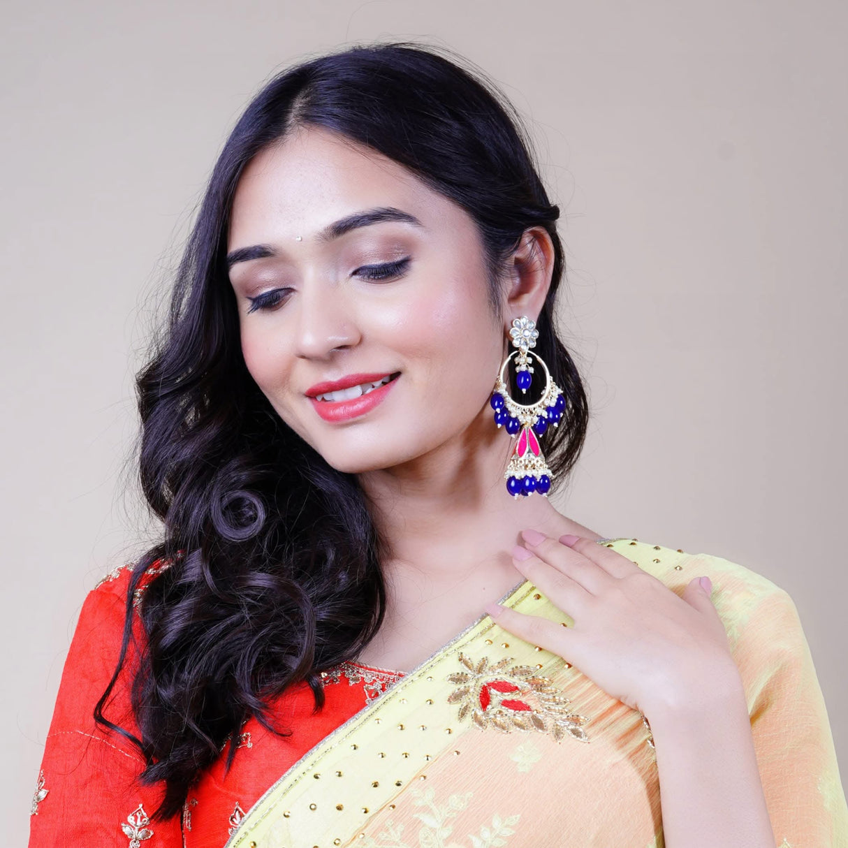 Indian Jhumka Earrings for Women - Large Kundan Faux Pearls Drop Chanbali Earrings Floral Indian Jhumki Ethnic Beaded Bollywood Style Dangle Earrings Jewelry for Bride Birthday Gift for Her - LoveNspire