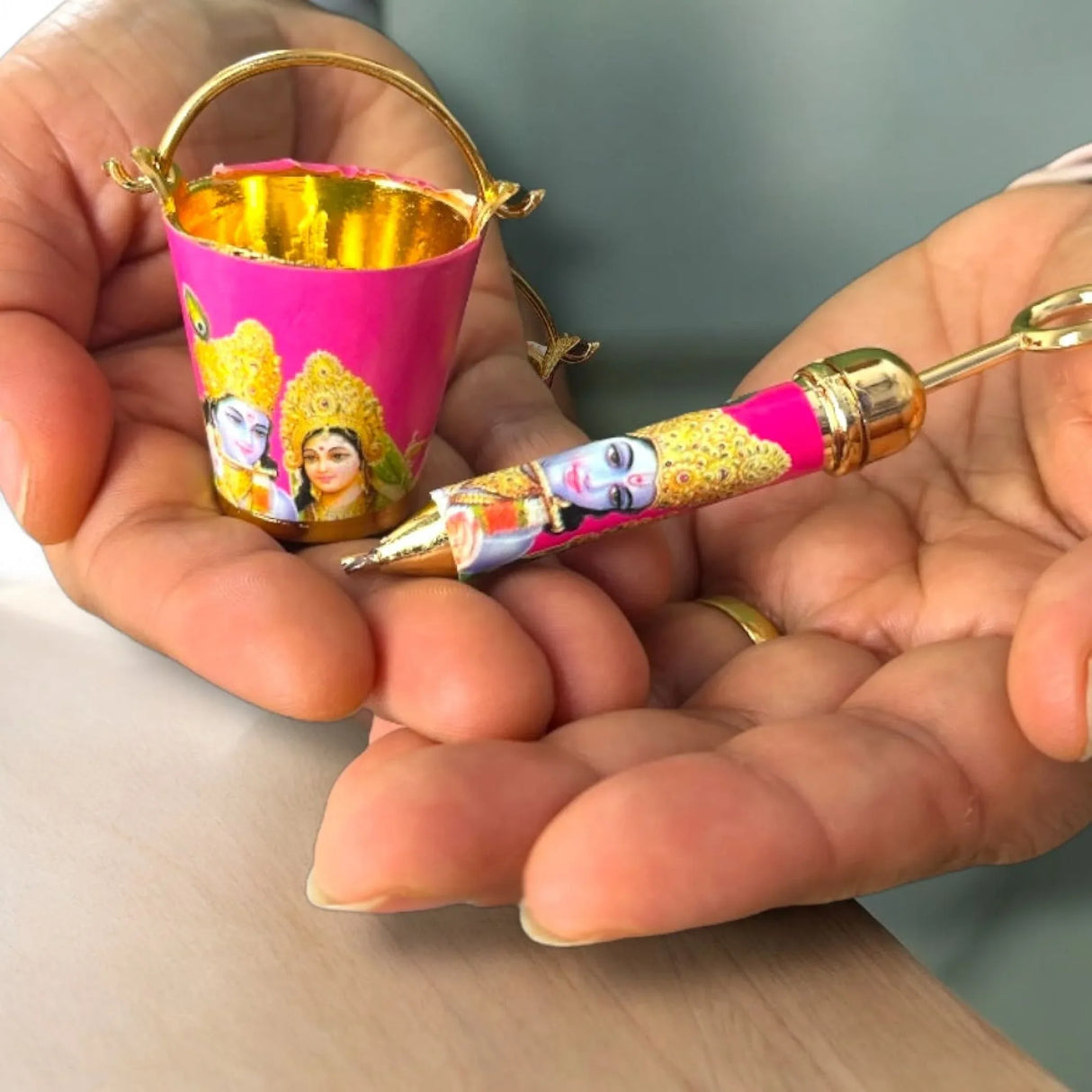 Laddu Gopal Pichkari Balti Set for Holi Festival Radha Krishna Printed Bucket Pickari for Laddu Gopal Ji Holi Acrylic Balti Pichkari Lord Krishna Toys Holi Puja Favors Babyshower Gifts - LoveNspire