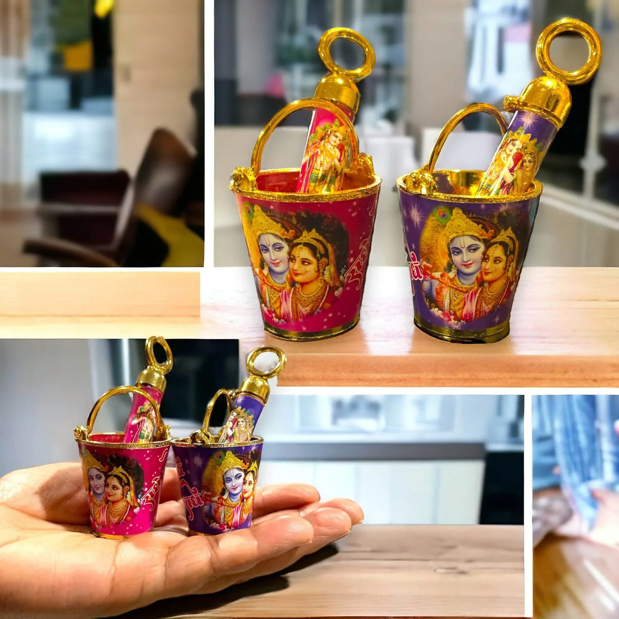 Laddu Gopal Pichkari Balti Set for Holi Festival Radha Krishna Printed Bucket Pickari for Laddu Gopal Ji Holi Acrylic Balti Pichkari Lord Krishna Toys Holi Puja Favors Babyshower Gifts - LoveNspire