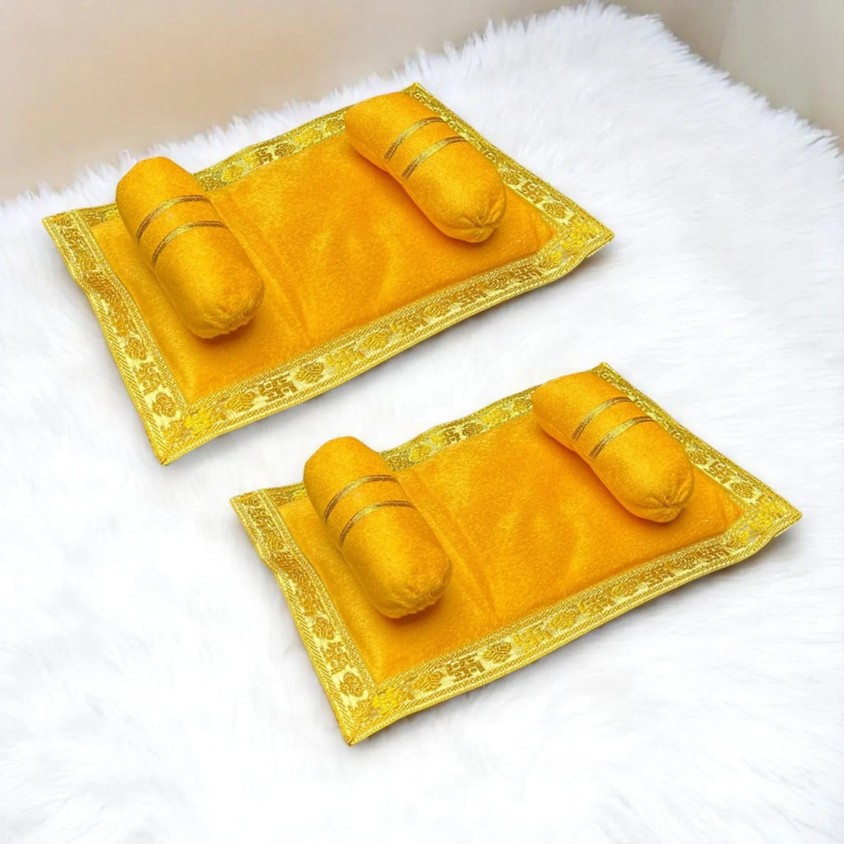 Laddu Gopal Velvet Asan Takiya Pillow Set for Lord Ganesha, Krishna, Kanha Ji, Bal Gopal God Goddess Idol Soft Mattress Cushion/gadda Bed Cum Aasan Set (7x4.5 Inch) - LoveNspire
