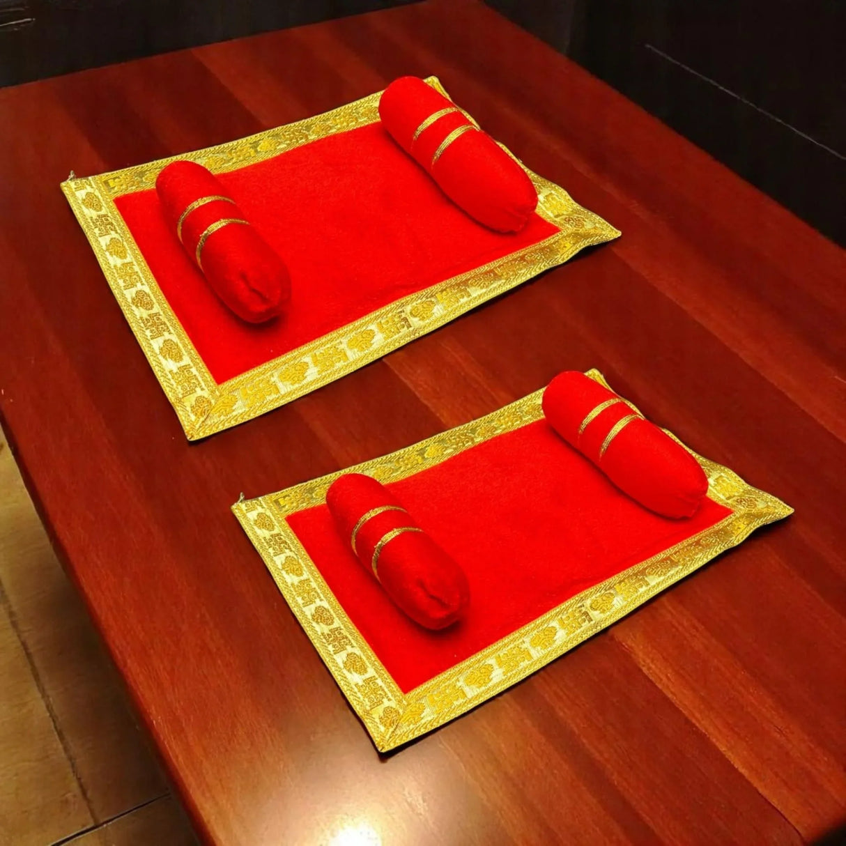 Laddu Gopal Velvet Asan Takiya Pillow Set for Lord Ganesha, Krishna, Kanha Ji, Bal Gopal God Goddess Idol Soft Mattress Cushion/gadda Bed Cum Aasan Set (7x4.5 Inch) - LoveNspire