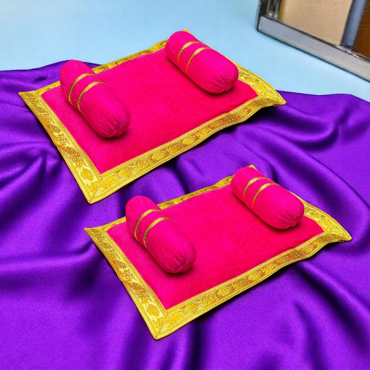 Laddu Gopal Velvet Asan Takiya Pillow Set for Lord Ganesha, Krishna, Kanha Ji, Bal Gopal God Goddess Idol Soft Mattress Cushion/gadda Bed Cum Aasan Set (7x4.5 Inch) - LoveNspire