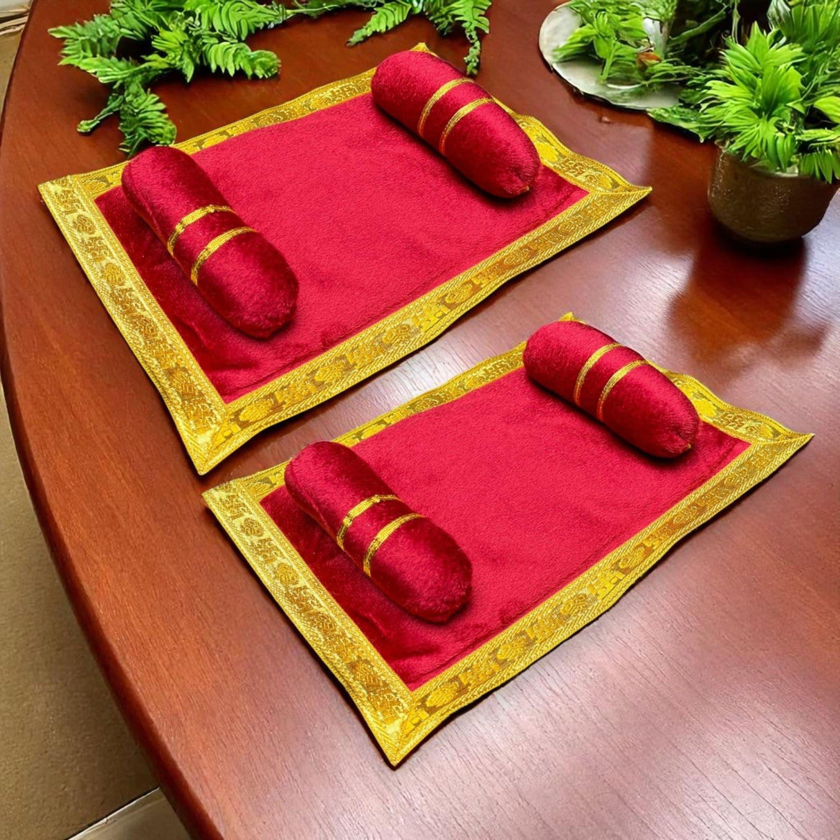 Laddu Gopal Velvet Asan Takiya Pillow Set for Lord Ganesha, Krishna, Kanha Ji, Bal Gopal God Goddess Idol Soft Mattress Cushion/gadda Bed Cum Aasan Set (7x4.5 Inch) - LoveNspire