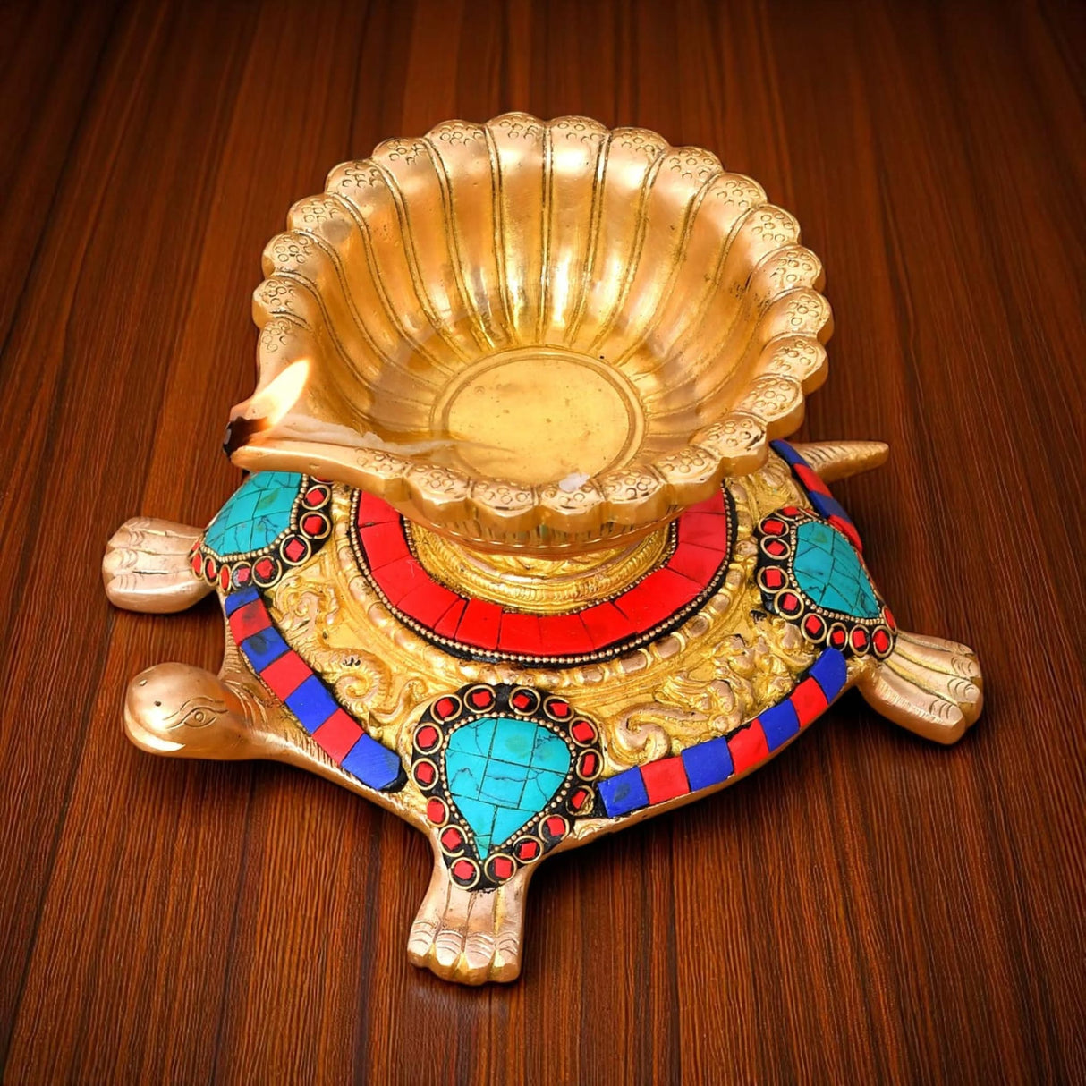 Large Brass Indian Oil Lamp Religious Tortoise Oil Diya for Diwali Pooja Vilakku Oil Lamp Tealight Deepawali Decoration Indian Gift Items Home Office Temple Decor (4x5.5x7.5 Inches) - LoveNspire