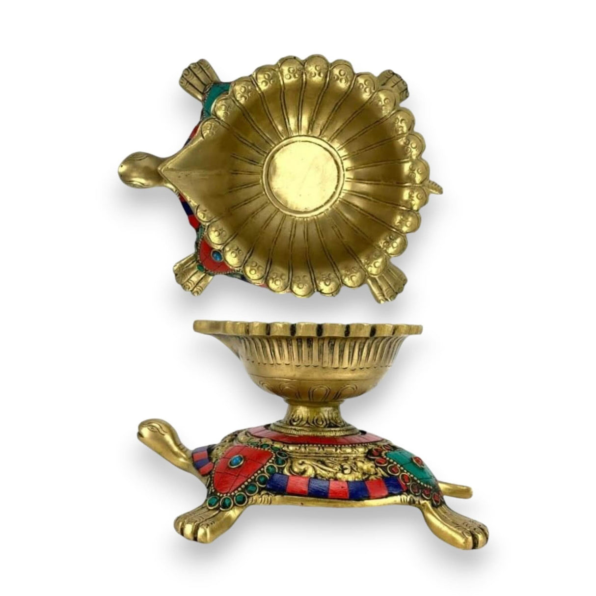 Large Brass Indian Oil Lamp Religious Tortoise Oil Diya for Diwali Pooja Vilakku Oil Lamp Tealight Deepawali Decoration Indian Gift Items Home Office Temple Decor (4x5.5x7.5 Inches) - LoveNspire