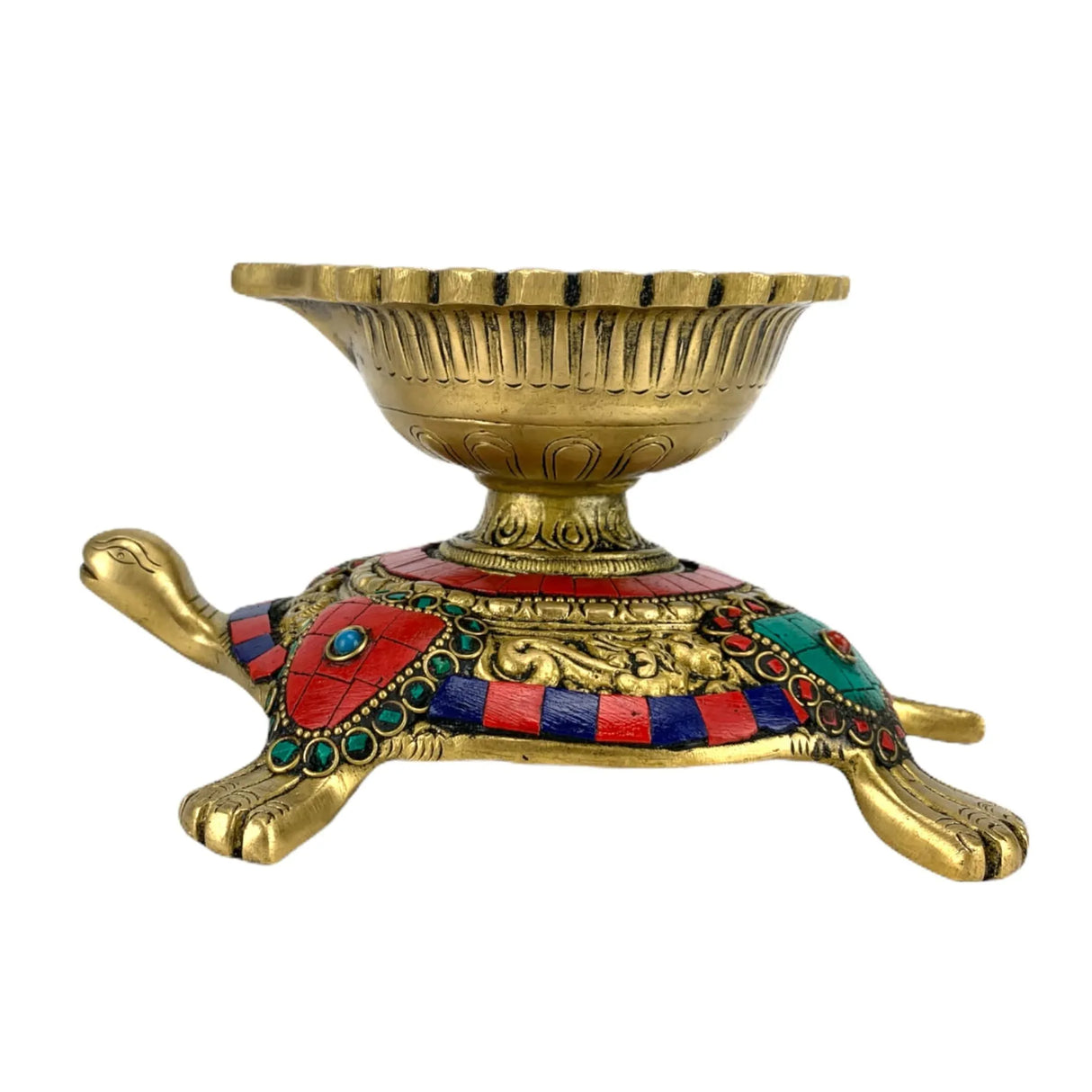 Large Brass Indian Oil Lamp Religious Tortoise Oil Diya for Diwali Pooja Vilakku Oil Lamp Tealight Deepawali Decoration Indian Gift Items Home Office Temple Decor (4x5.5x7.5 Inches) - LoveNspire