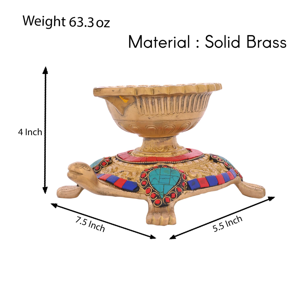 Large Brass Indian Oil Lamp Religious Tortoise Oil Diya for Diwali Pooja Vilakku Oil Lamp Tealight Deepawali Decoration Indian Gift Items Home Office Temple Decor (4x5.5x7.5 Inches) - LoveNspire