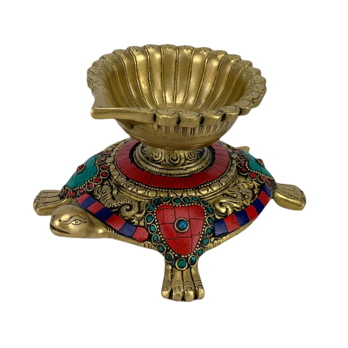 Large Brass Indian Oil Lamp Religious Tortoise Oil Diya for Diwali Pooja Vilakku Oil Lamp Tealight Deepawali Decoration Indian Gift Items Home Office Temple Decor (4x5.5x7.5 Inches) - LoveNspire