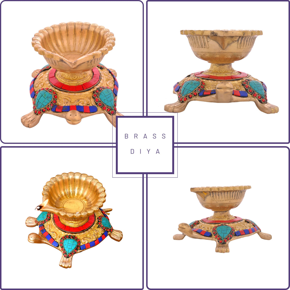 Large Brass Indian Oil Lamp Religious Tortoise Oil Diya for Diwali Pooja Vilakku Oil Lamp Tealight Deepawali Decoration Indian Gift Items Home Office Temple Decor (4x5.5x7.5 Inches) - LoveNspire