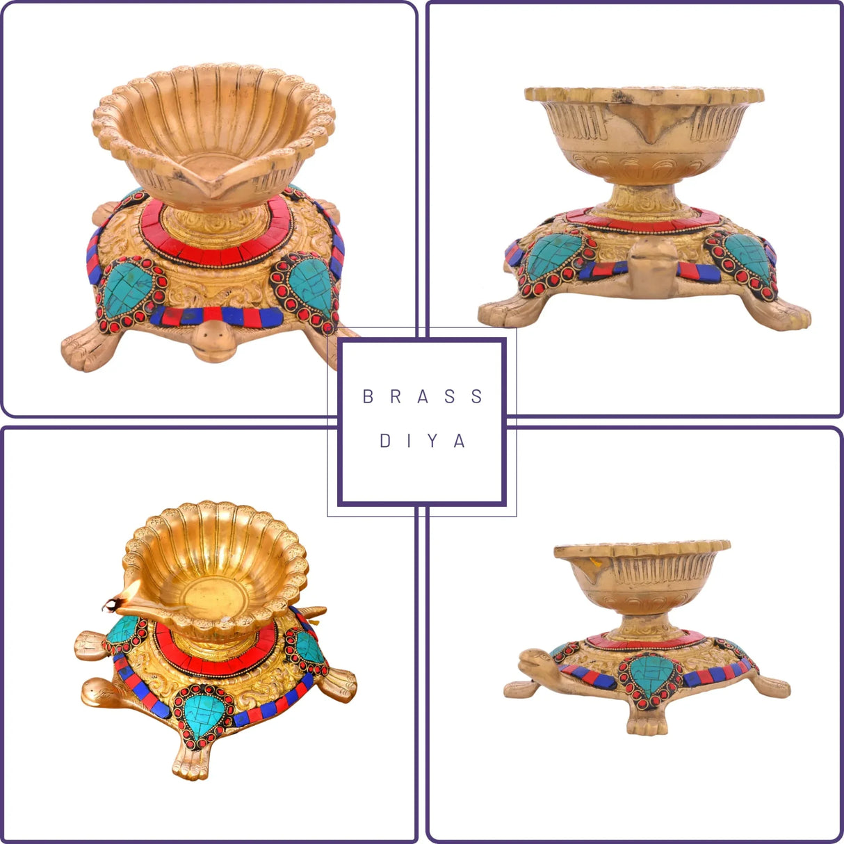 Large Brass Indian Oil Lamp Religious Tortoise Oil Diya for Diwali Pooja Vilakku Oil Lamp Tealight Deepawali Decoration Indian Gift Items Home Office Temple Decor (4x5.5x7.5 Inches) - LoveNspire