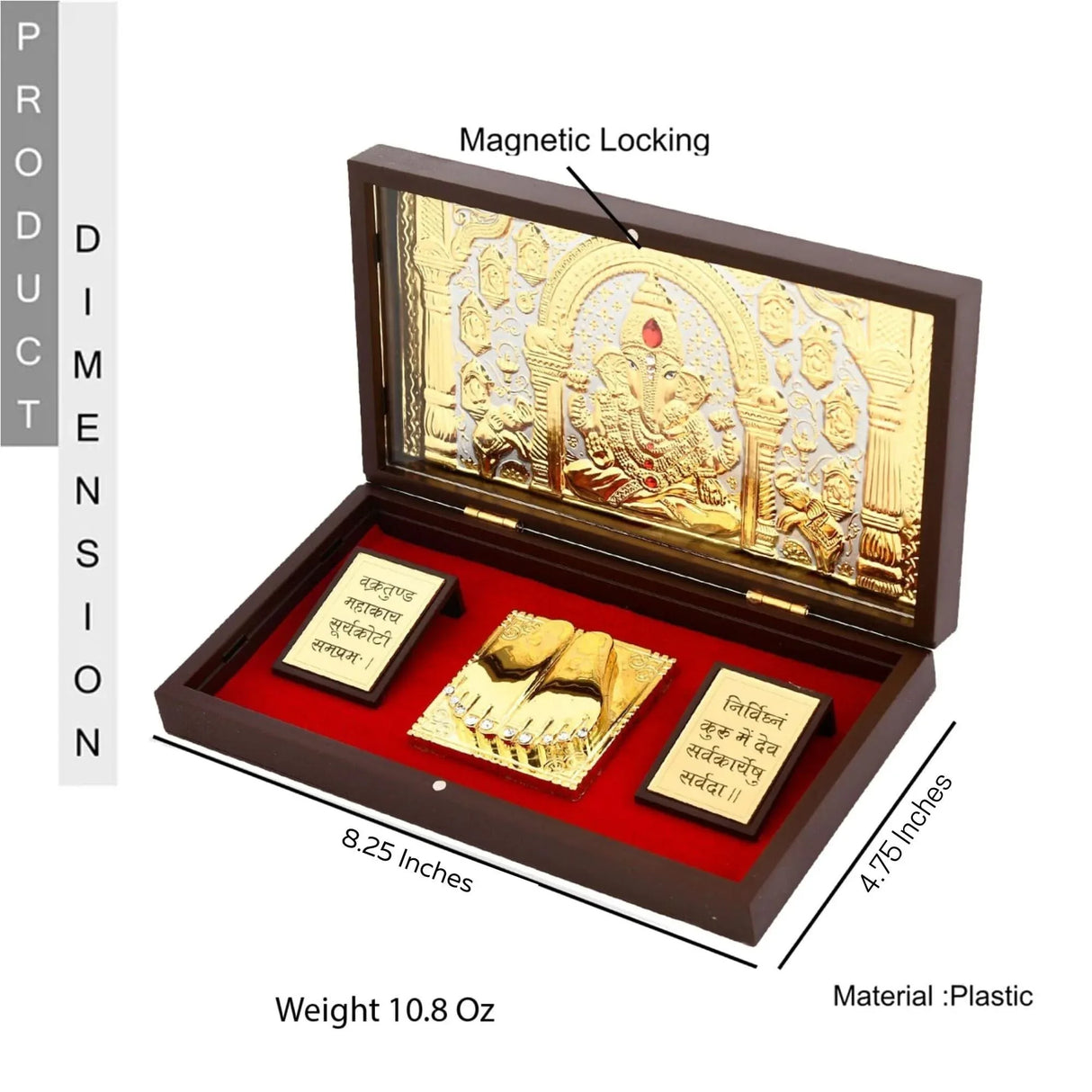 Large Gold Plated Ganesha Photo Frame with Charan Paduka & Mantra for Diwali Housewarming Indian Wedding Return Gift Worship Pooja Room Decor Hindu Religious Devotional Paduka Prayer Box - LoveNspire