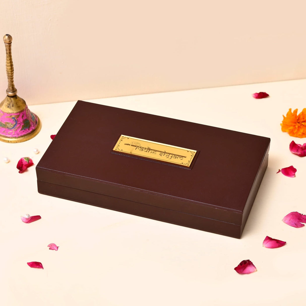 Large Gold Plated Radha Krishna Photo Frame with Charan Paduka for Diwali Housewarming Return Gift Worship Pooja Room Decor Hindu God Religious Devotional Paduka Prayer Box - LoveNspire