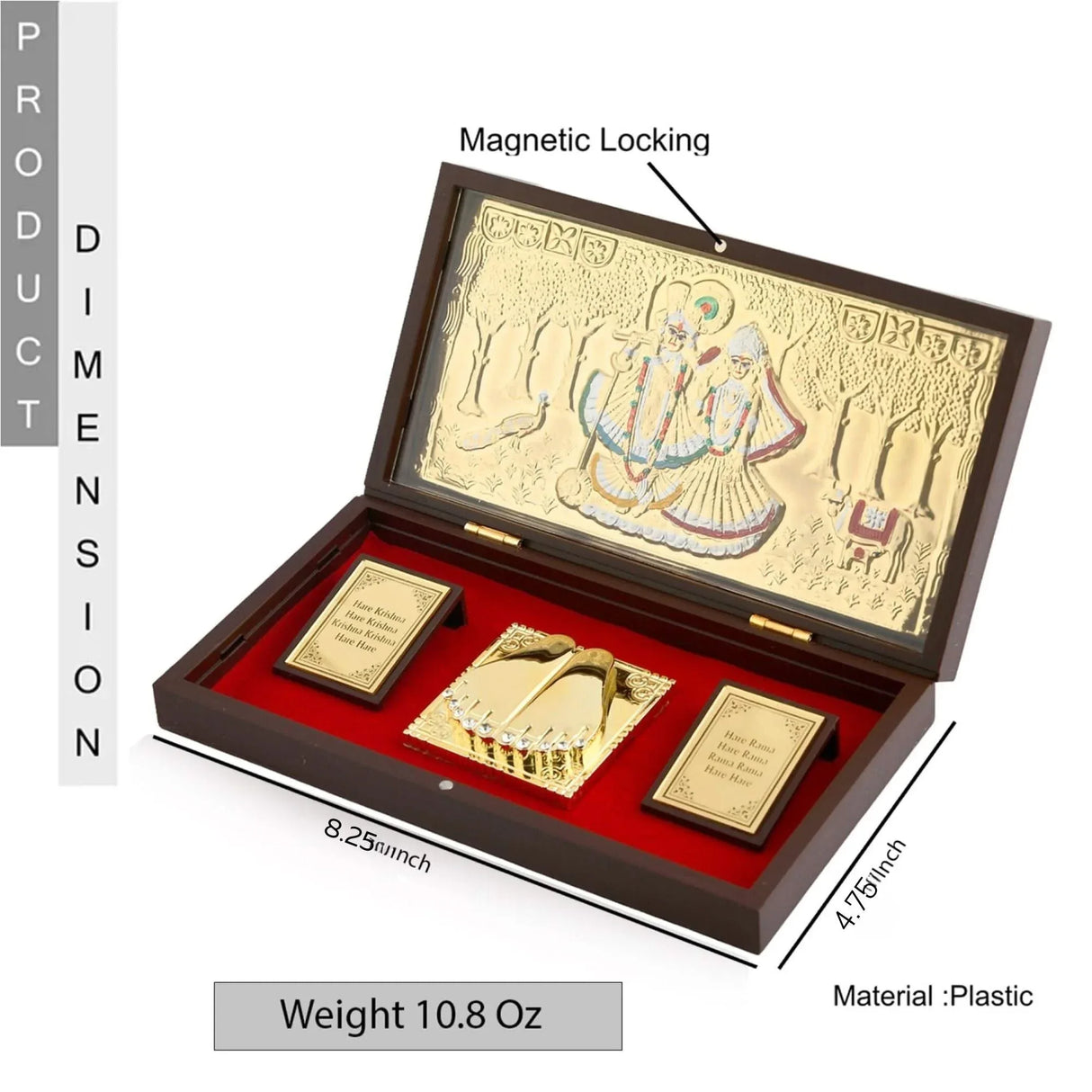 Large Gold Plated Radha Krishna Photo Frame with Charan Paduka for Diwali Housewarming Return Gift Worship Pooja Room Decor Hindu God Religious Devotional Paduka Prayer Box - LoveNspire