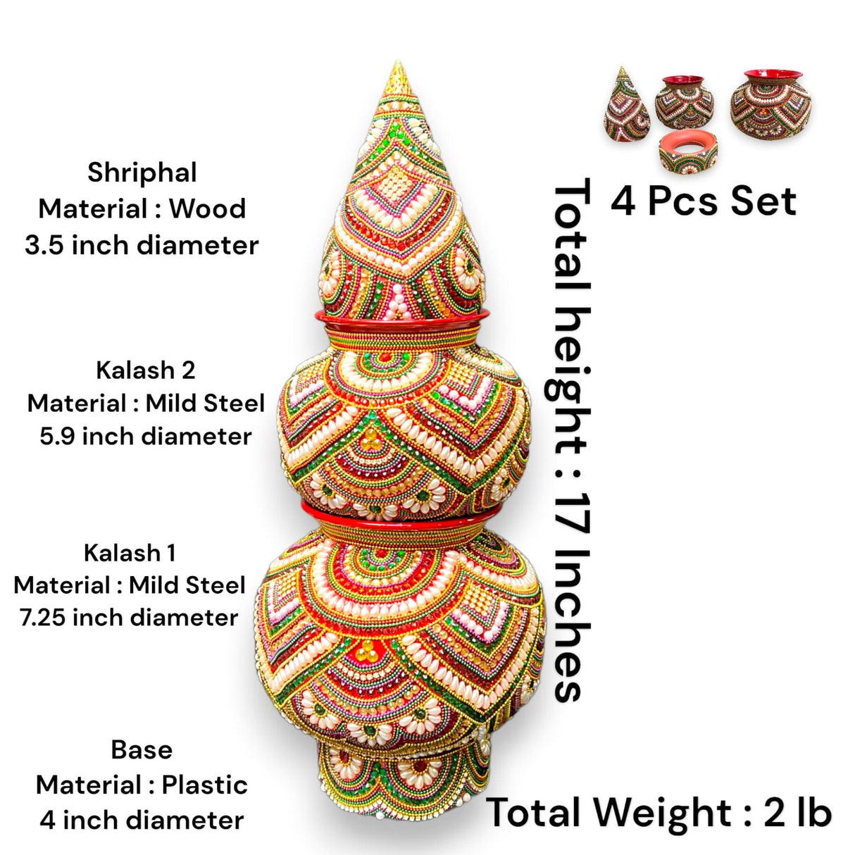 Decorative Kalash for Pooja Handmade Mild Steel Puja Kalash Wedding Decor Grah Pravesh Temple Home Mandir Decor - Festival Housewarming Gift Lota for Navratri Karvachauth Diwali - LoveNspire